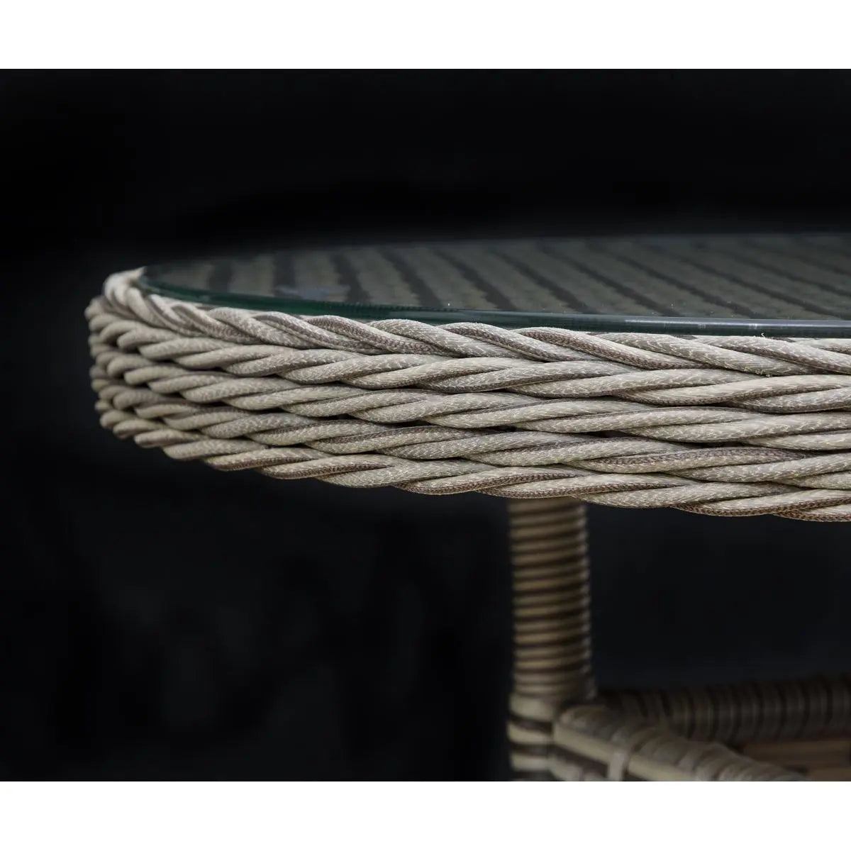 Dellonda Chester Rattan Wicker Outdoor Bistro Table with Tempered Glass Top, Brown White Rose Tools