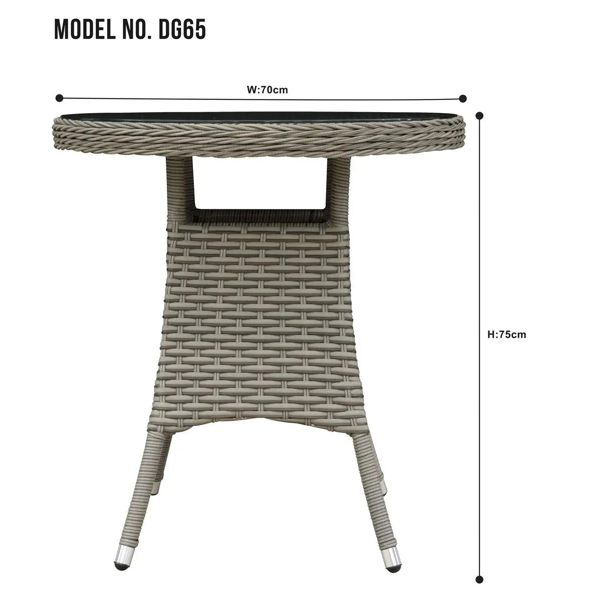 Dellonda Chester Rattan Wicker Outdoor Bistro Table with Tempered Glass Top, Brown White Rose Tools