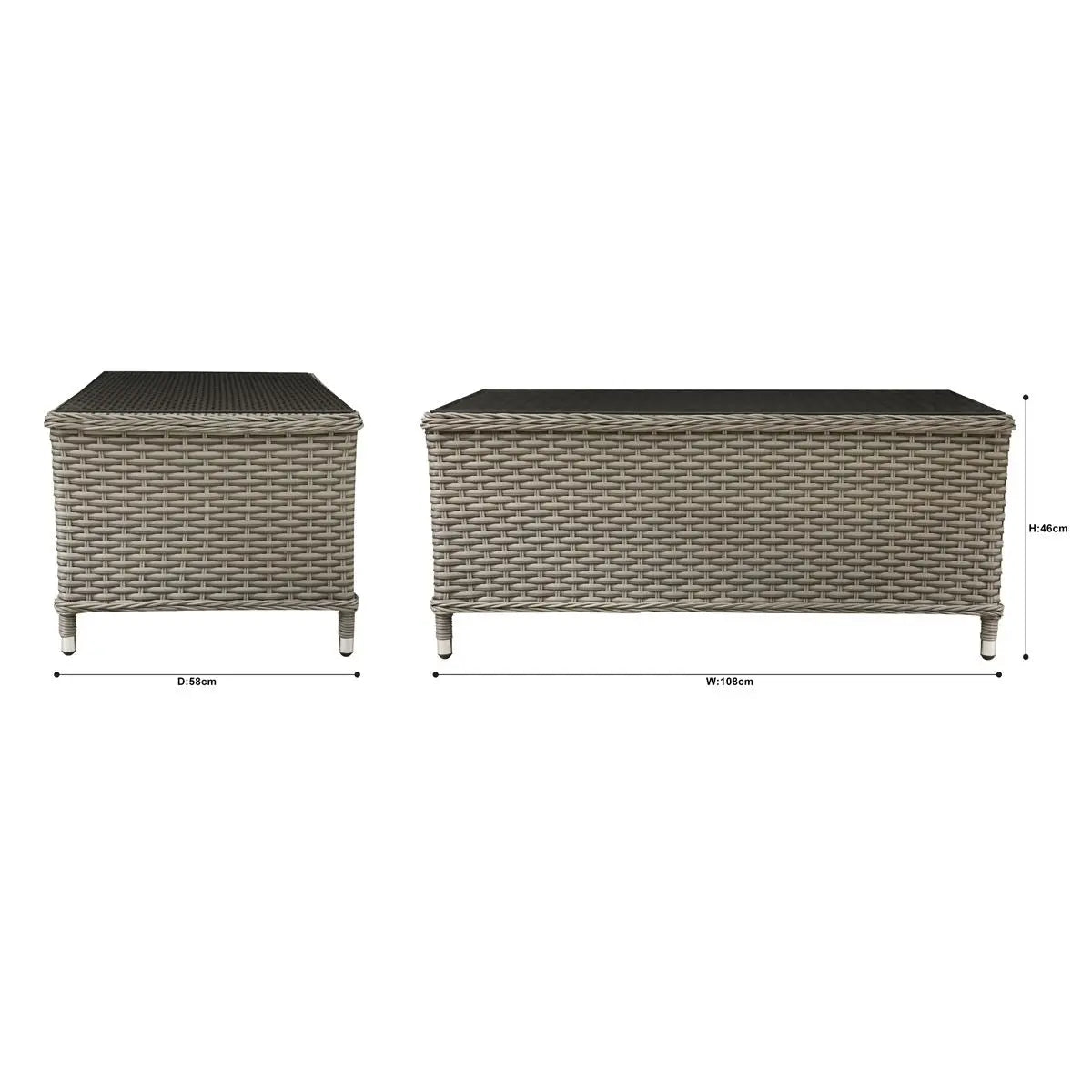 Dellonda Chester Rattan Wicker Outdoor Coffee Table with Tempered Glass Top, Brown White Rose Tools