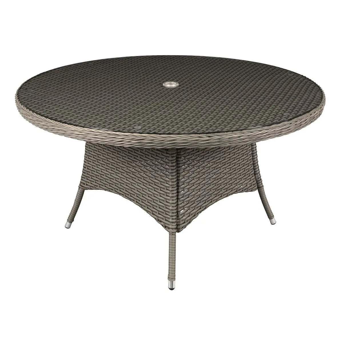 Dellonda Chester Rattan Wicker Outdoor Dining Table with Tempered Glass Top White Rose Tools