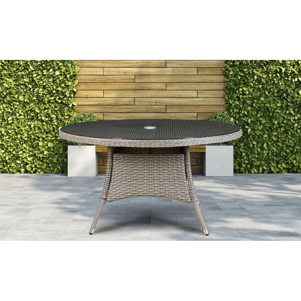 Dellonda Chester Rattan Wicker Outdoor Dining Table with Tempered Glass Top  White Rose Tools