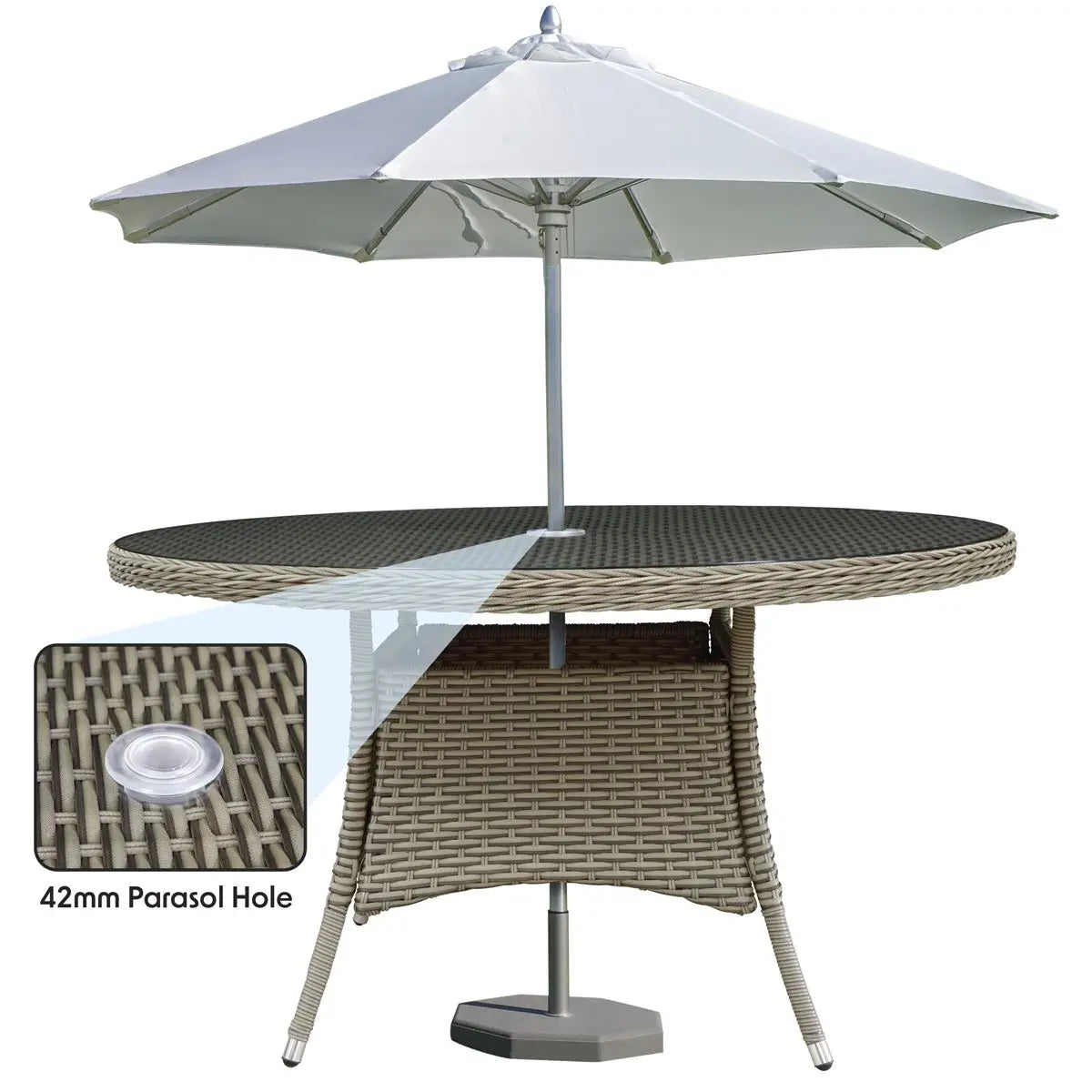 Dellonda Chester Rattan Wicker Outdoor Dining Table with Tempered Glass Top  White Rose Tools