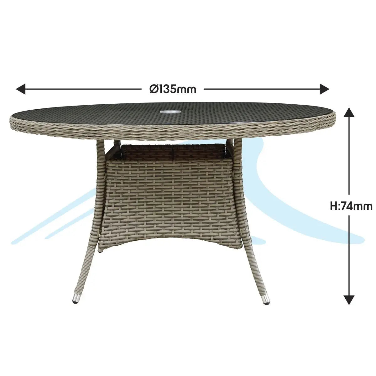 Dellonda Chester Rattan Wicker Outdoor Dining Table with Tempered Glass Top  White Rose Tools