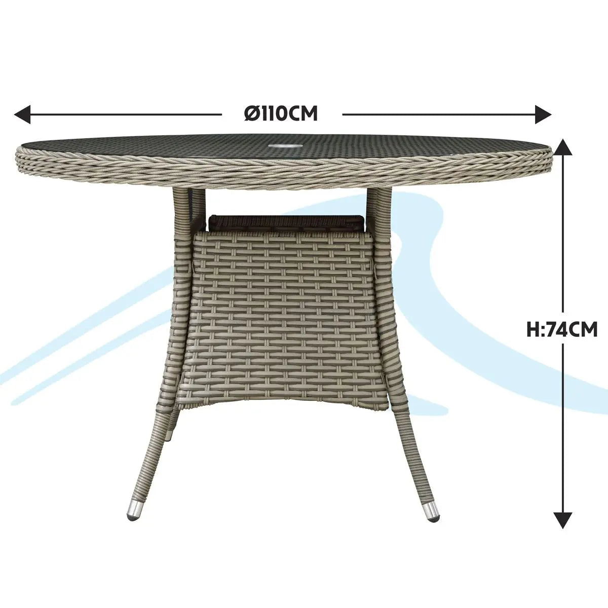 Dellonda Chester Rattan Wicker Outdoor Dining Table with Tempered Glass Top, Brown White Rose Tools