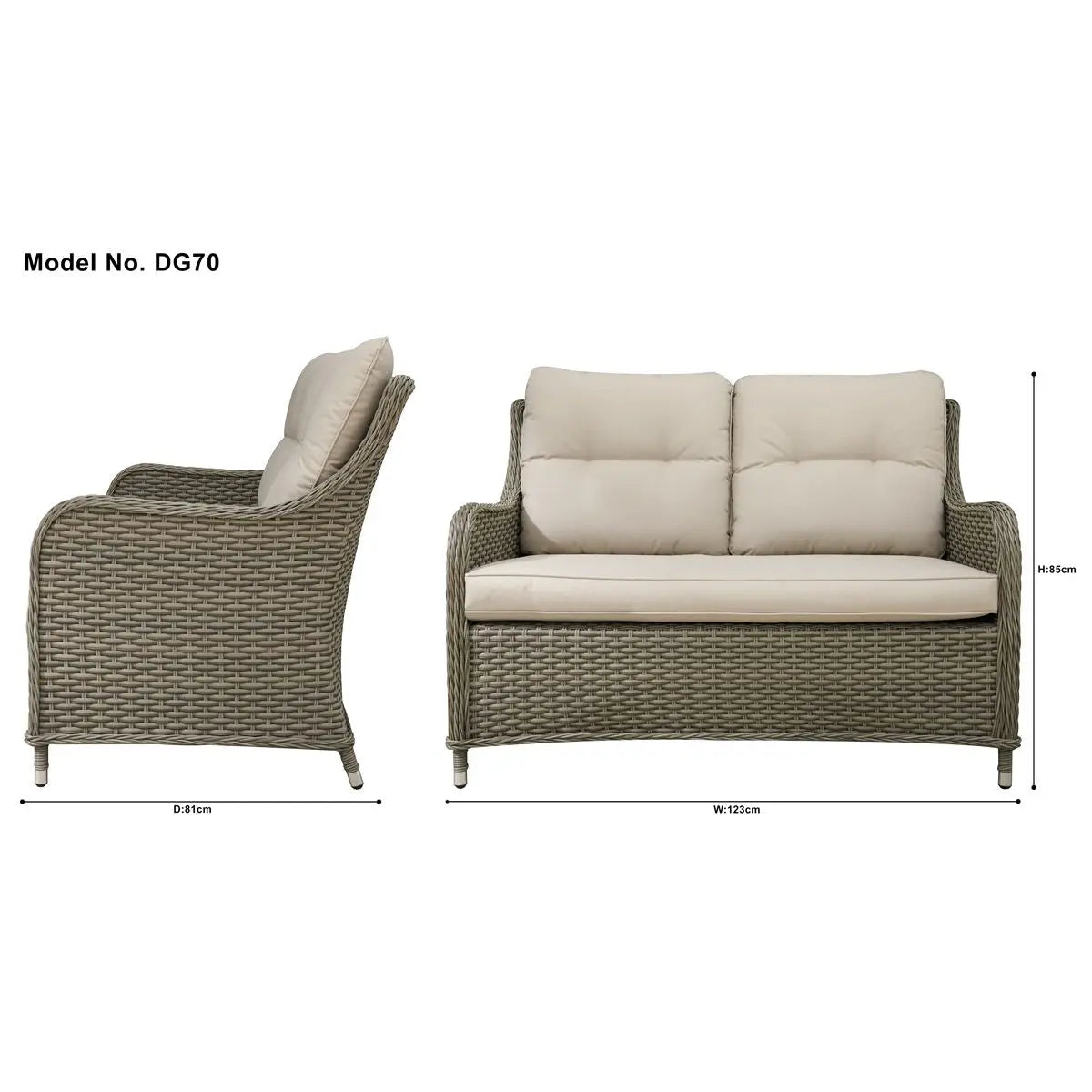 Dellonda Chester Rattan Wicker Outdoor Lounge 2-Seater Sofa with Cushion, Brown White Rose Tools