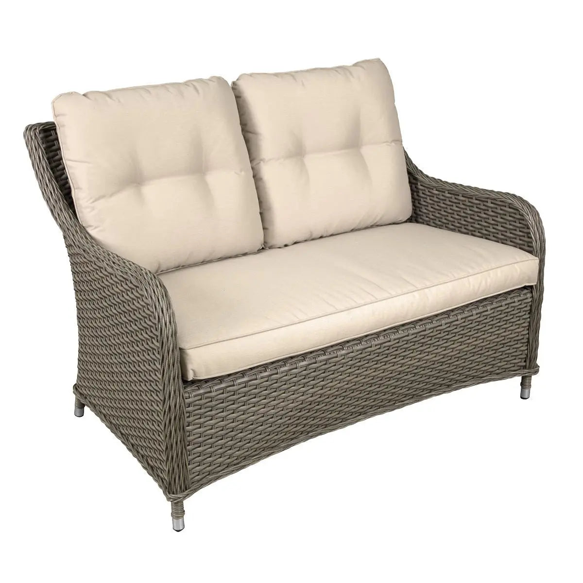 Dellonda Chester Rattan Wicker Outdoor Lounge 2-Seater Sofa with Cushion, Brown White Rose Tools