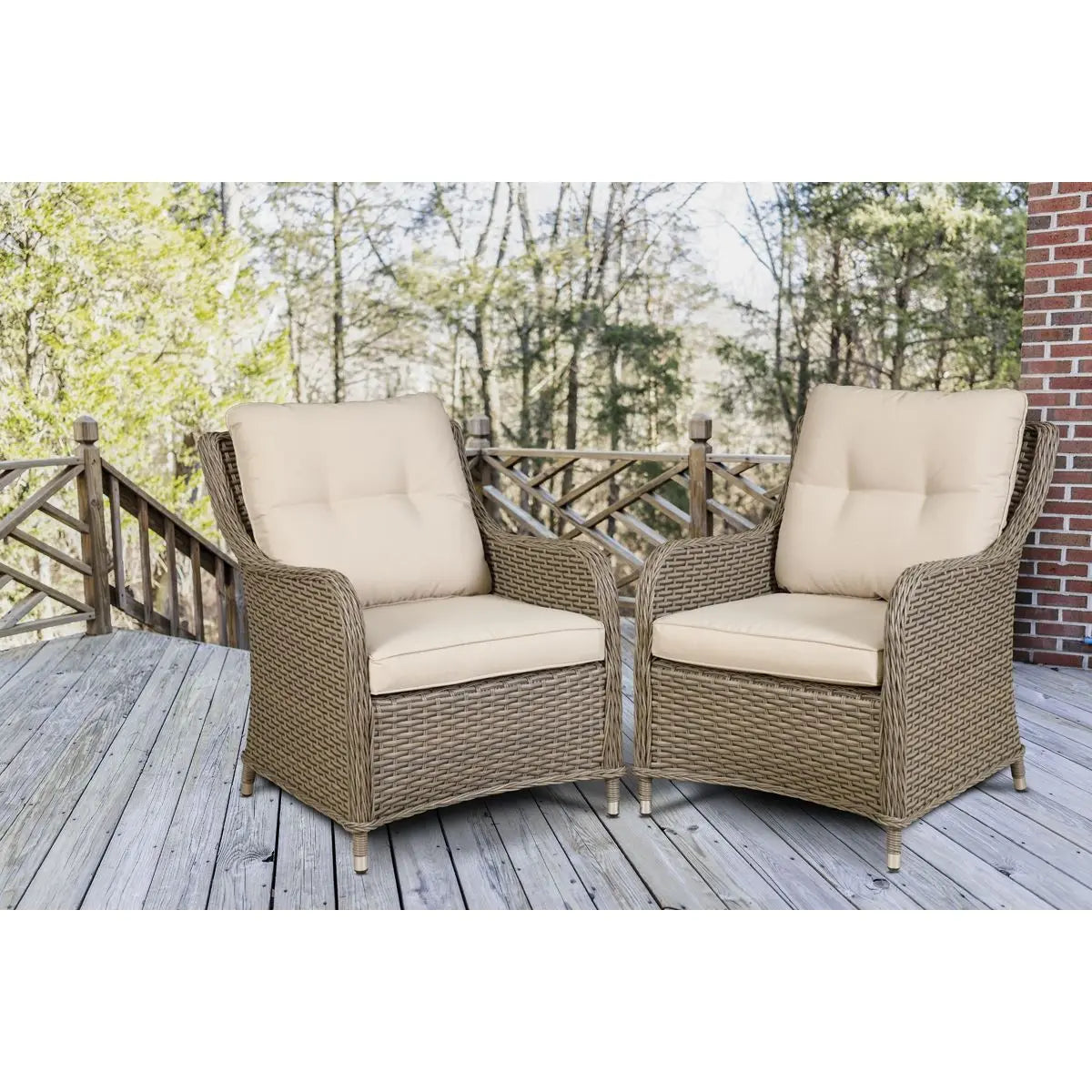 Dellonda Chester Rattan Wicker Outdoor Lounge Chairs with Cushion, Brown White Rose Tools