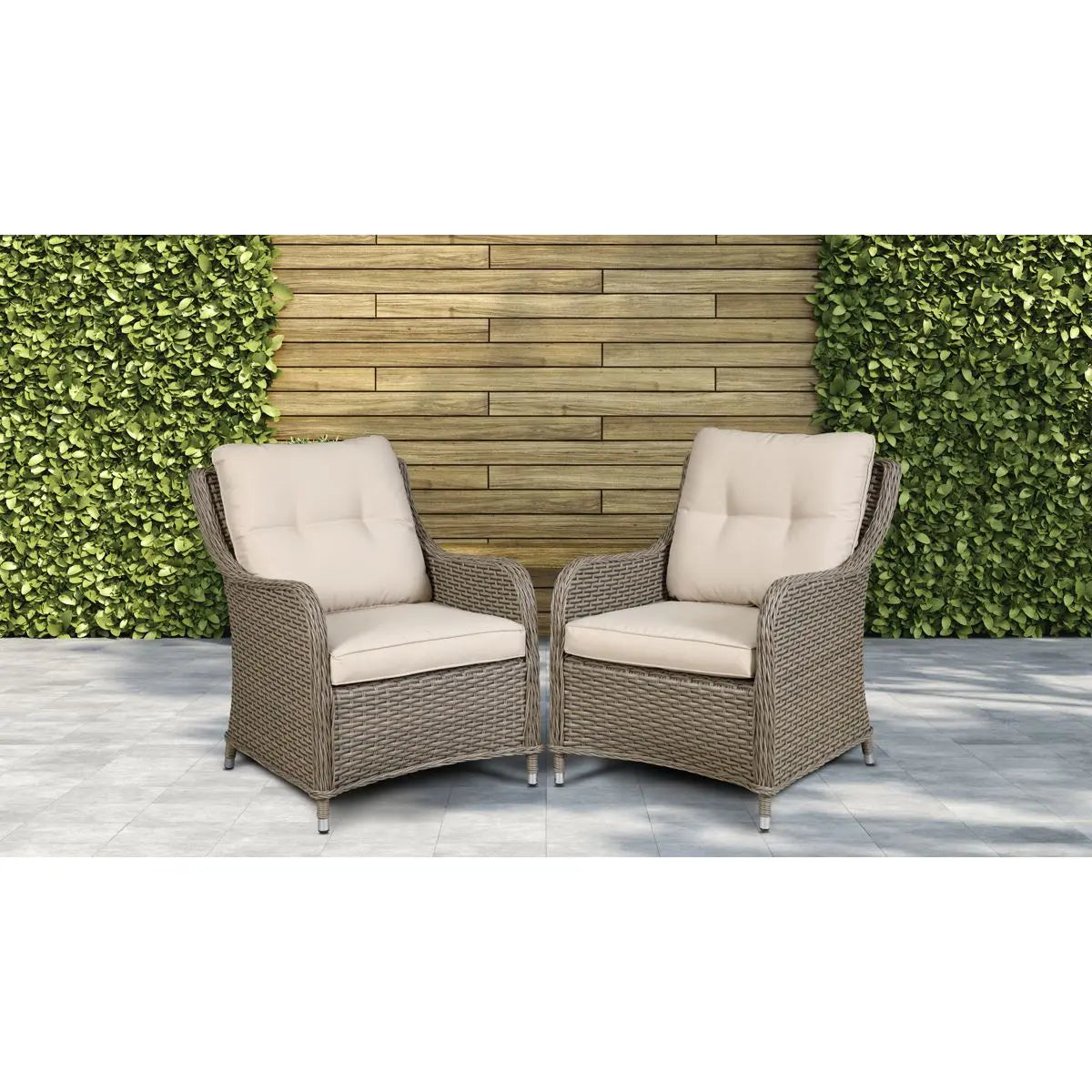 Dellonda Chester Rattan Wicker Outdoor Lounge Chairs with Cushion, Brown White Rose Tools
