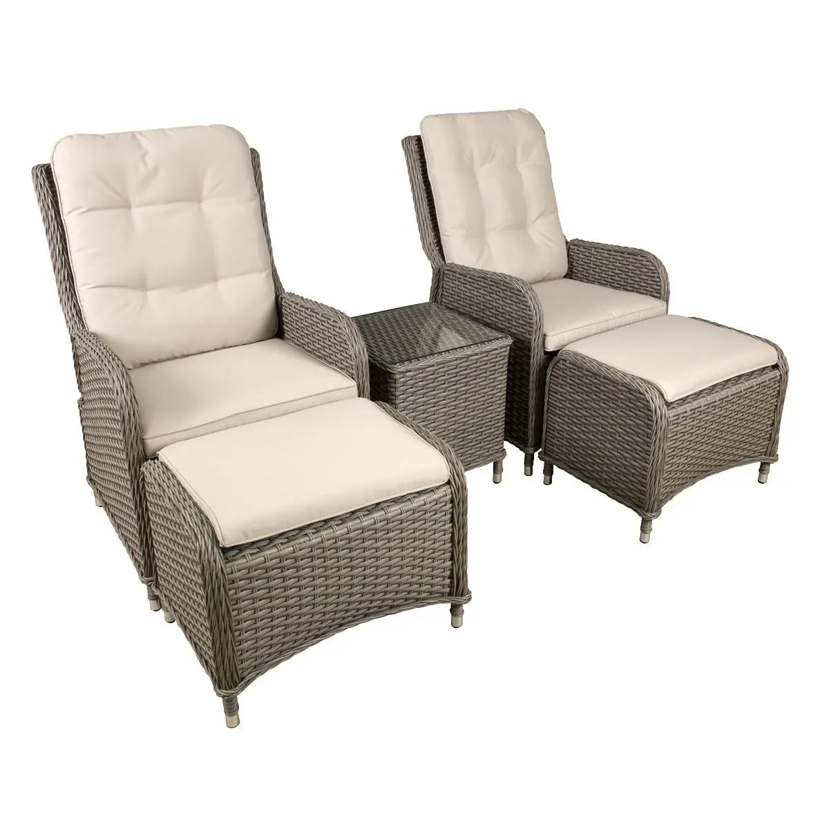 Dellonda Chester Rattan Wicker Outdoor Recliner Seat & Coffee Table Set, Brown White Rose Tools
