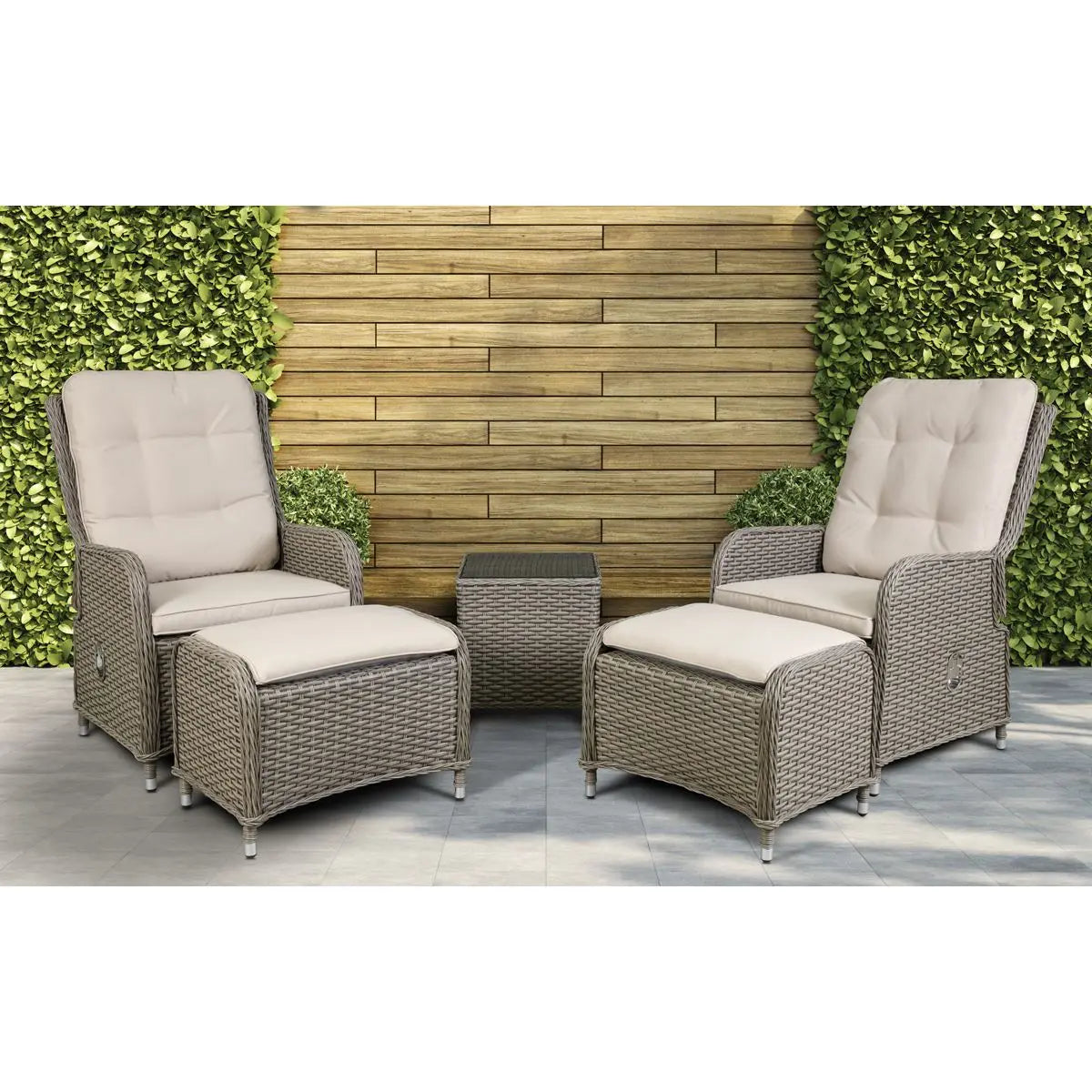 Dellonda Chester Rattan Wicker Outdoor Recliner Seat & Coffee Table Set, Brown White Rose Tools