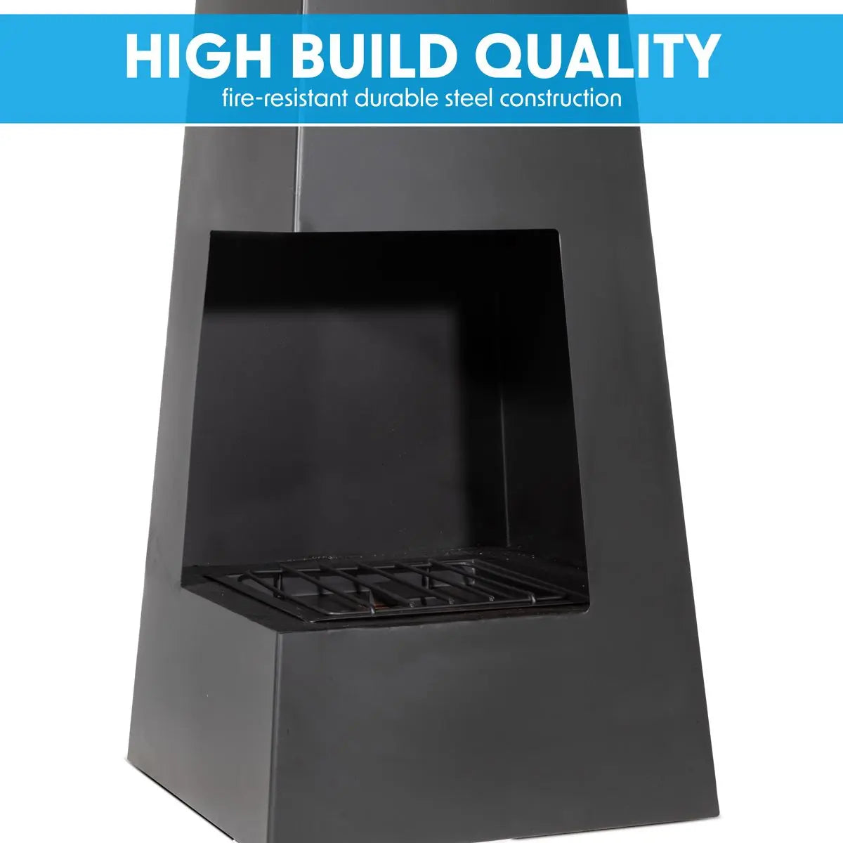 Dellonda Chiminea, Wood Burner, Heater for Outdoors W45cm x H150cm - Black Steel White Rose Tools