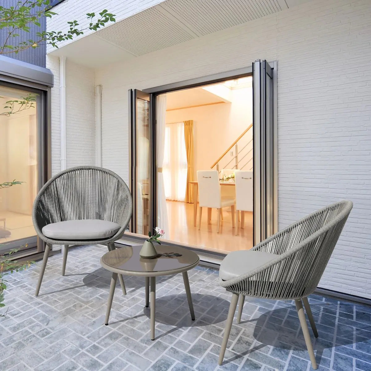 Dellonda Como 3-Piece Steel Bistro Set with Tempered Glass Top White Rose Tools