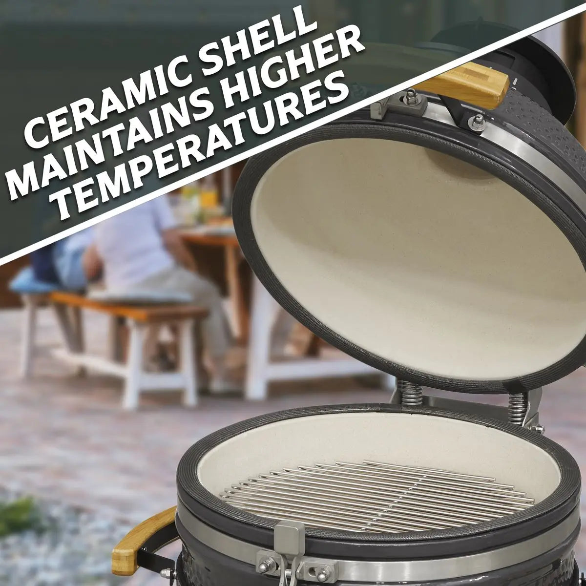 Dellonda Deluxe 16"(40cm) Ceramic Kamado Style BBQ Grill/Oven/Smoker White Rose Tools