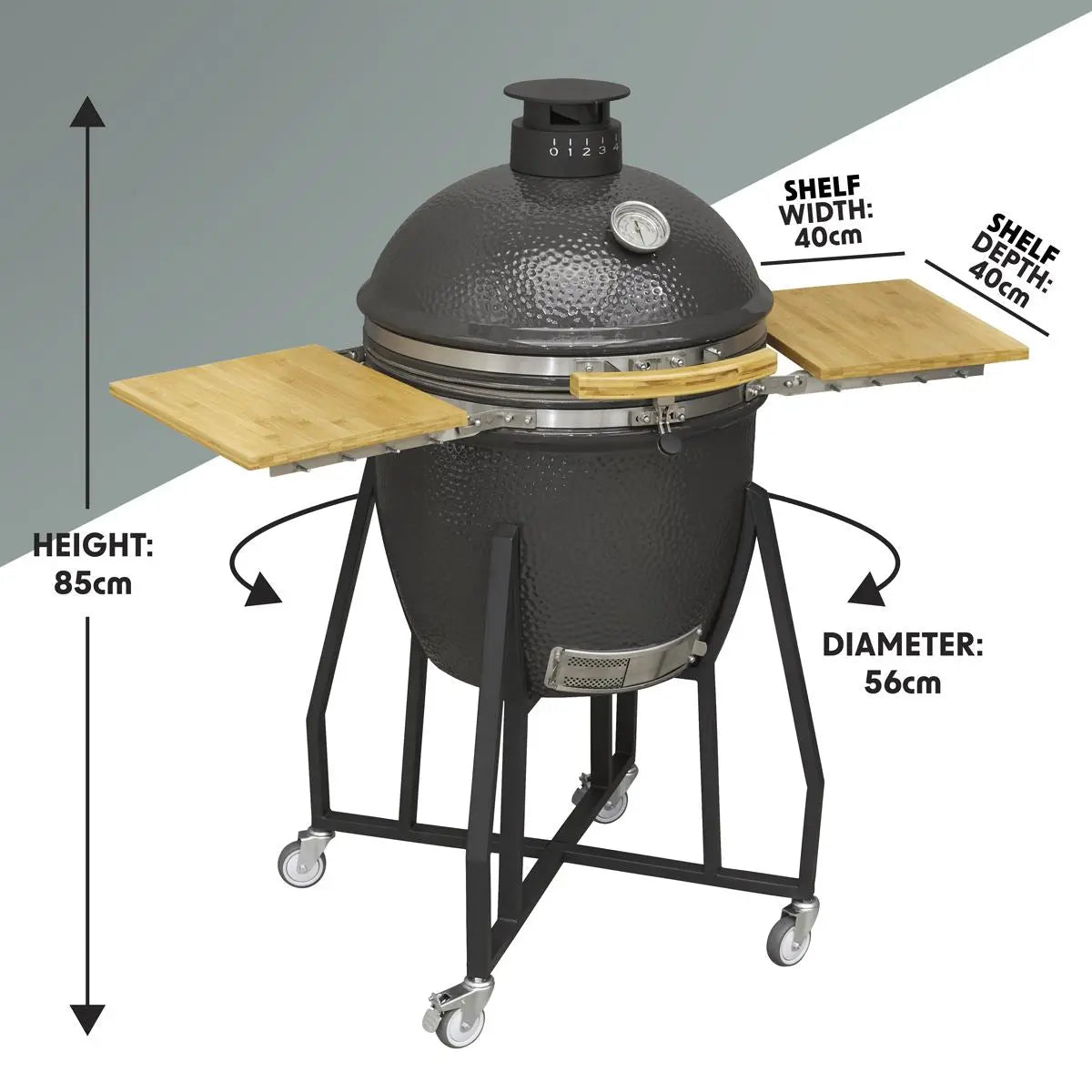 Dellonda Deluxe 22"(56cm) Ceramic Kamado Style BBQ Grill/Oven/Smoker, Supplied with Wheeled Stand White Rose Tools