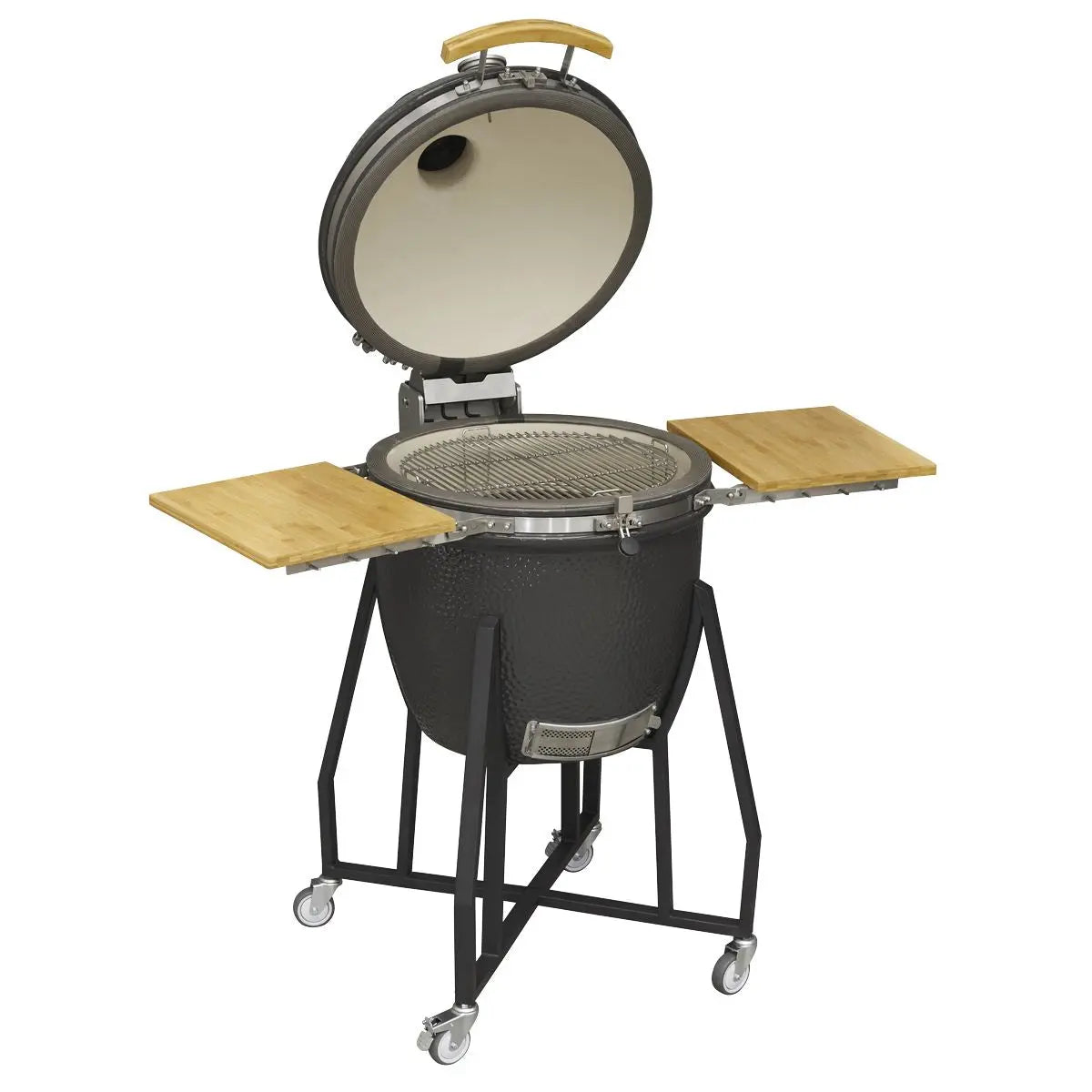 Dellonda Deluxe 22"(56cm) Ceramic Kamado Style BBQ Grill/Oven/Smoker, Supplied with Wheeled Stand White Rose Tools