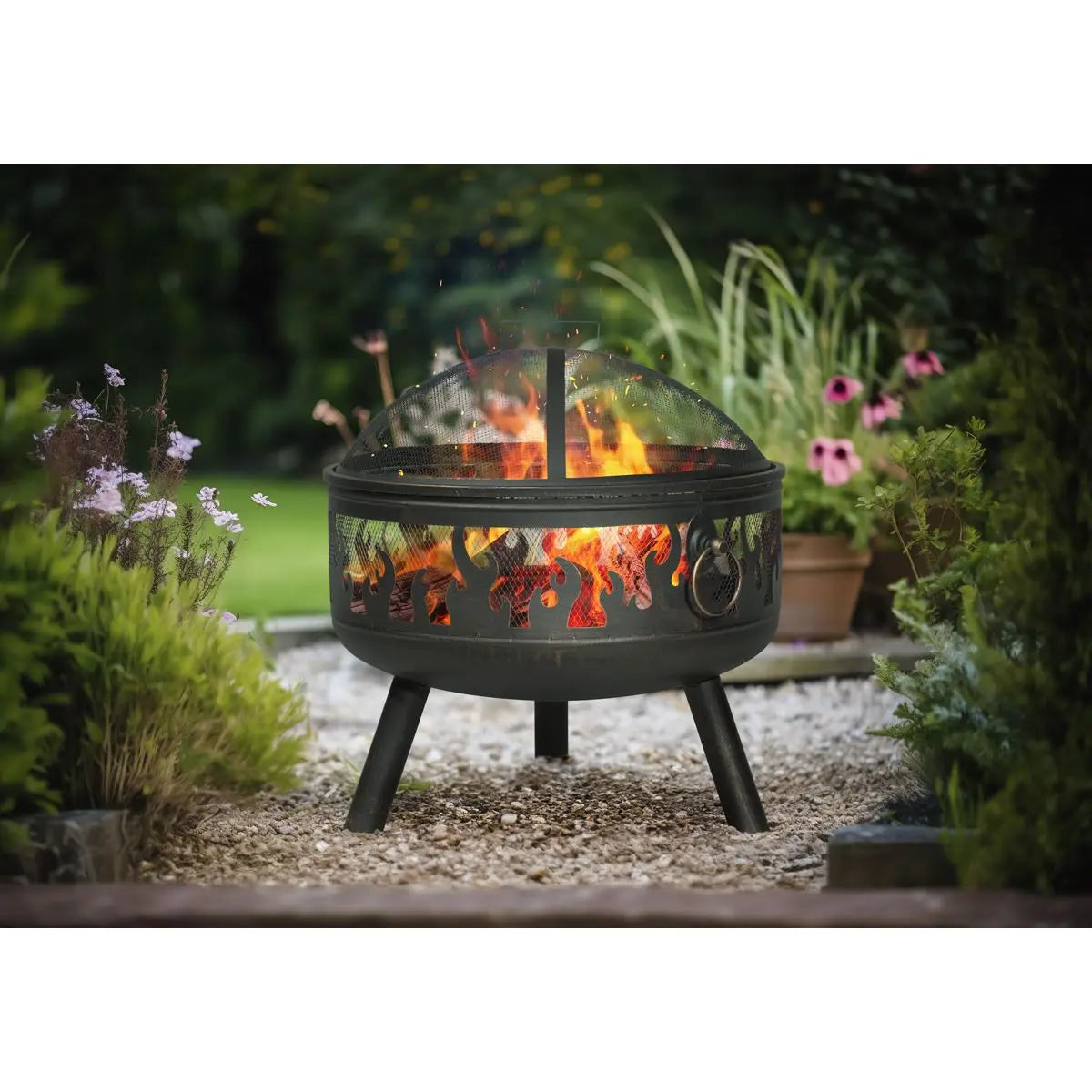Dellonda Deluxe Firepit Fireplace Outdoor Patio Heater, Cooking Grill & Poker White Rose Tools