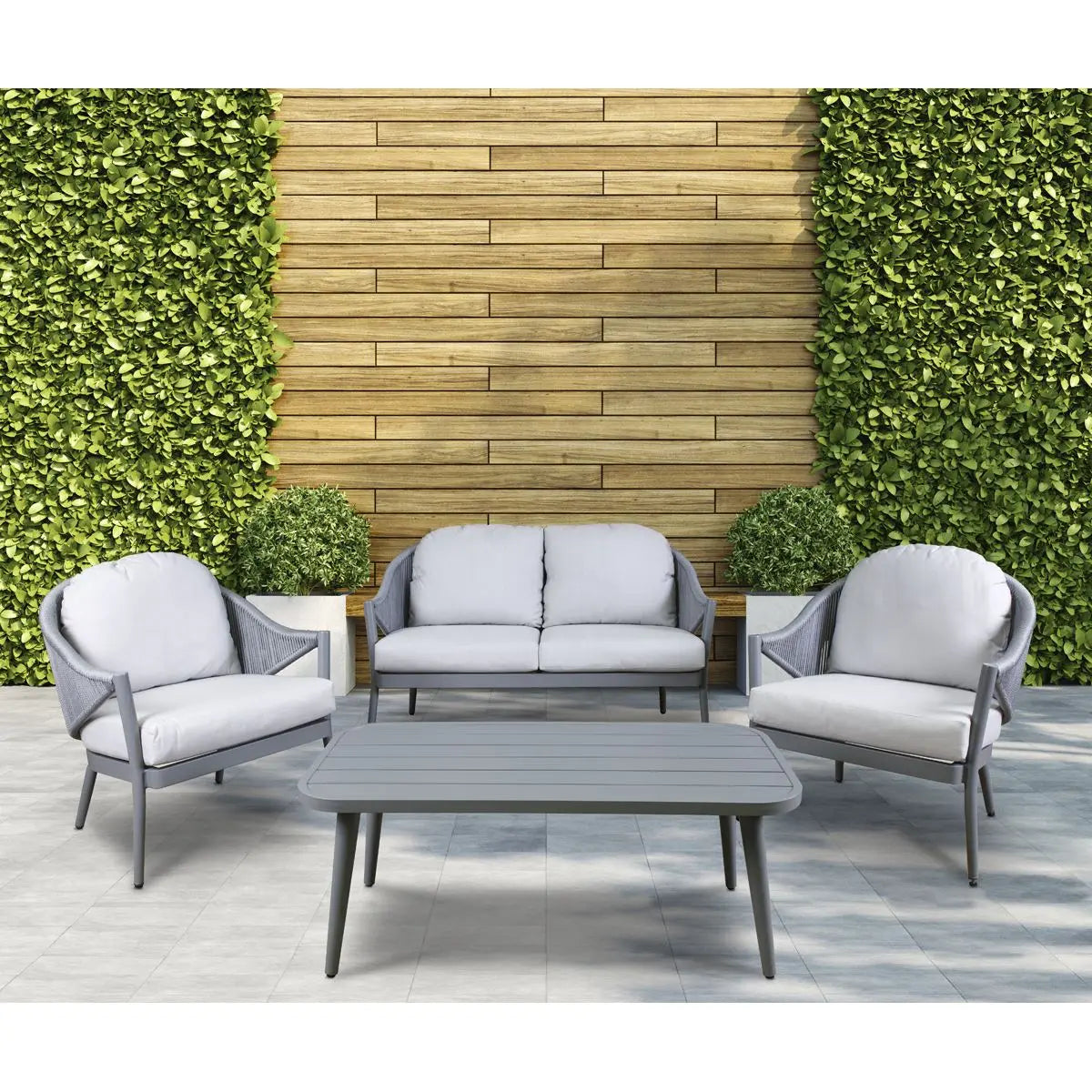 Dellonda Echo 4-Piece Aluminium Outdoor Garden Sofa Arm Chair & Coffee Table Set White Rose Tools
