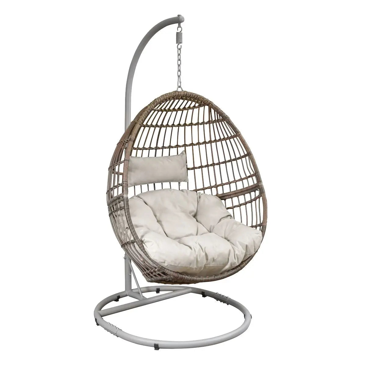 Dellonda Egg Hanging Swing Chair, Wicker Rattan Basket, Steel Frame, Single White Rose Tools
