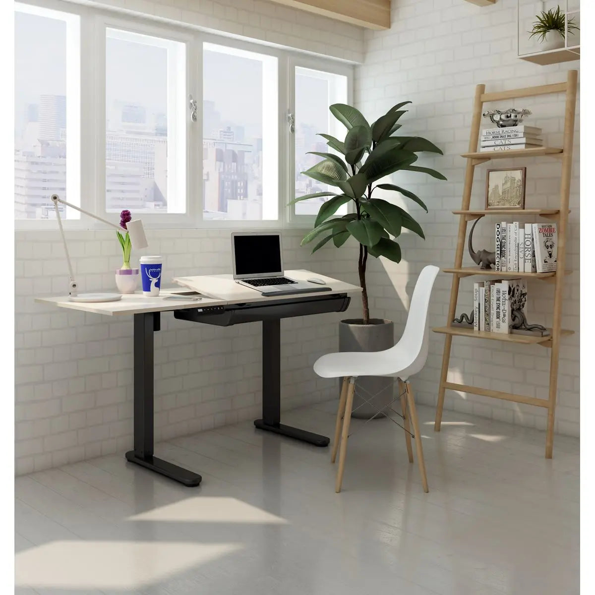 Dellonda Electric Standing Drafting Desk Ergonomic Drawing Sit/Stand Table 0-40° White Rose Tools