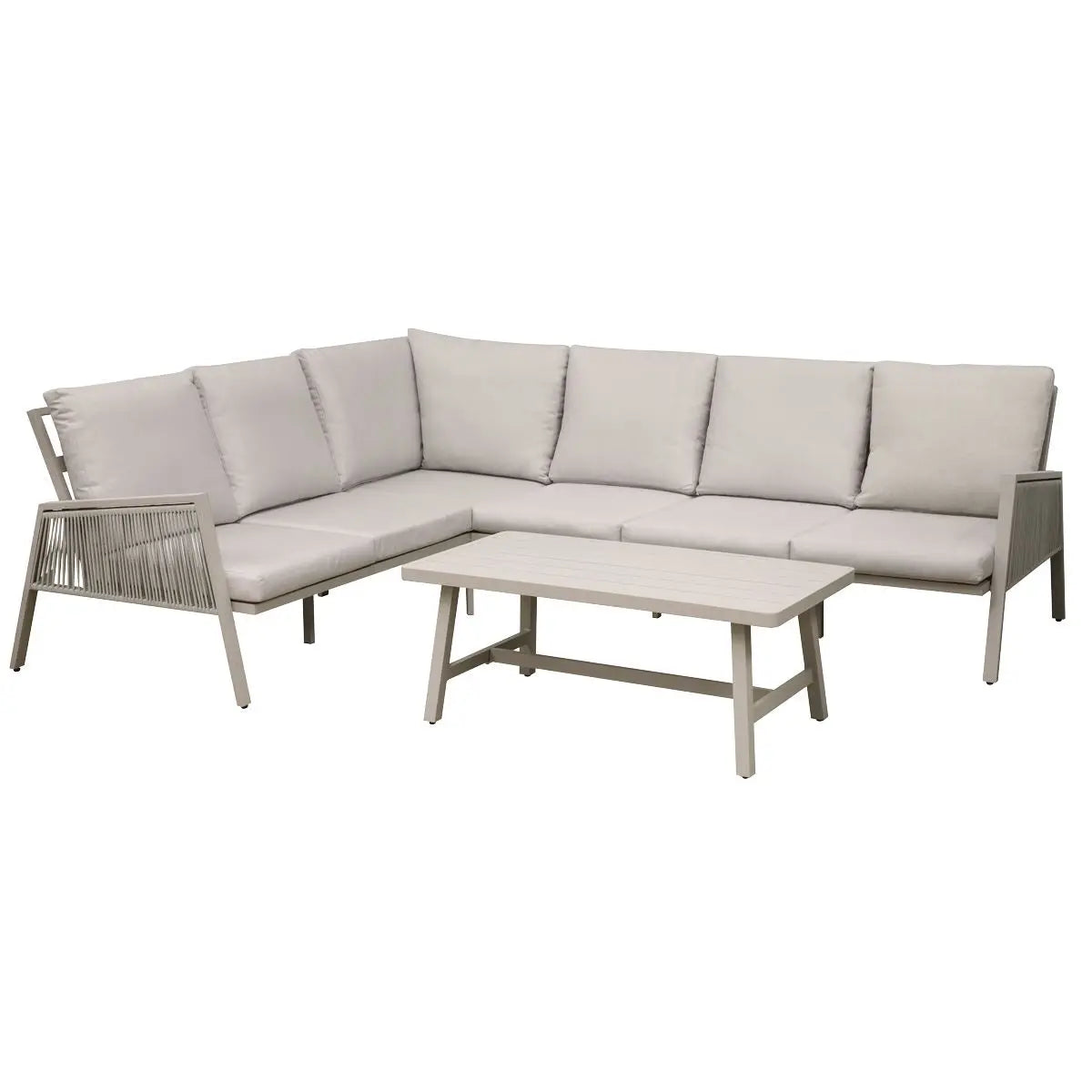 Dellonda Fusion 4-Piece Outdoor Garden Corner Sofa & Coffee Table Set, Aluminium White Rose Tools