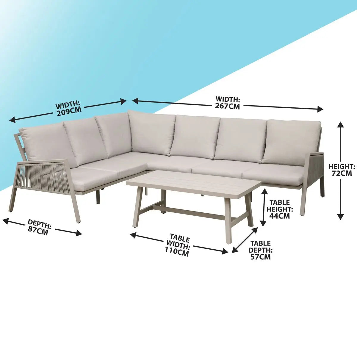 Dellonda Fusion 4-Piece Outdoor Garden Corner Sofa & Coffee Table Set, Aluminium  White Rose Tools