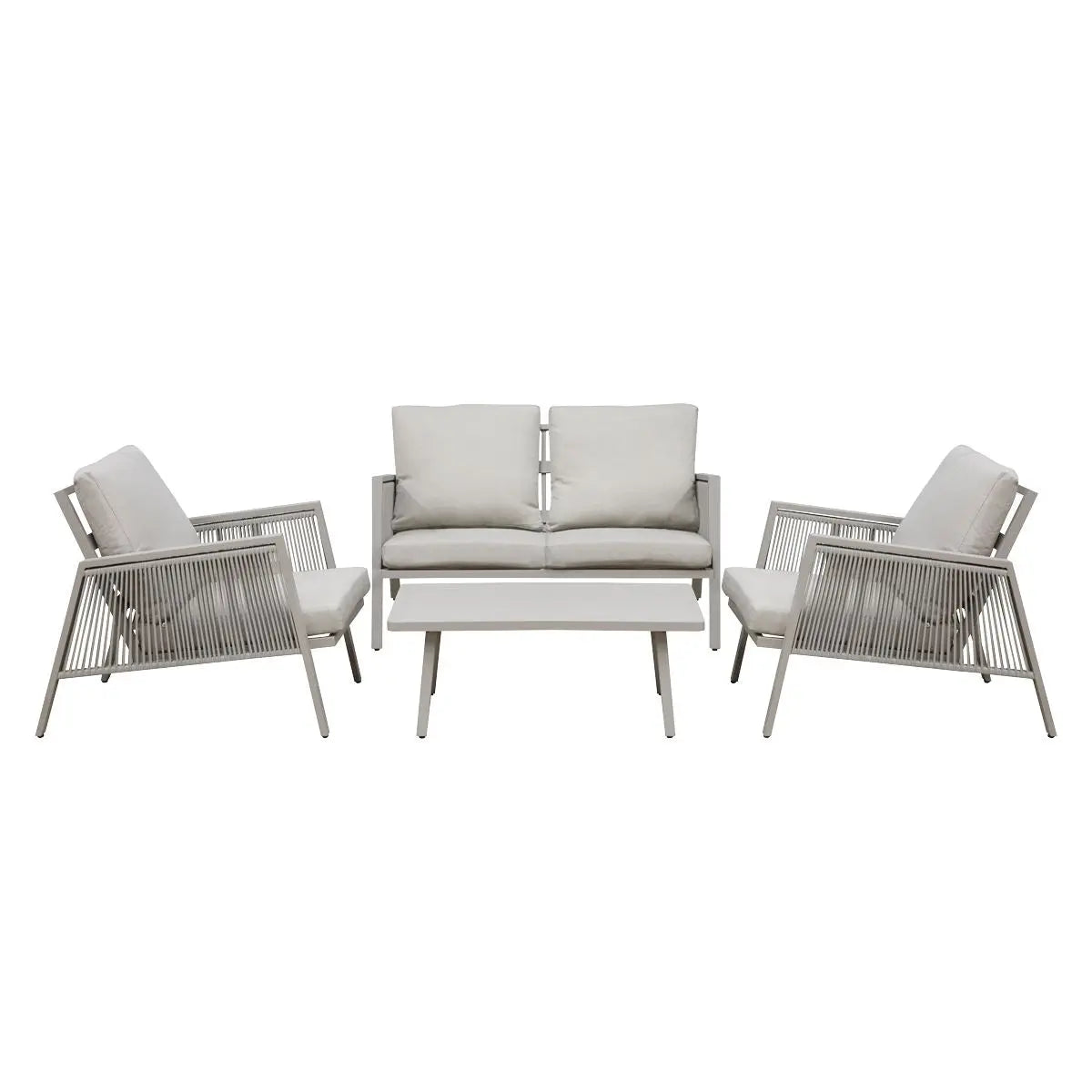 Dellonda Fusion Aluminium 4-Piece Outdoor Sofa, Arm Chairs & Coffee Table Set White Rose Tools