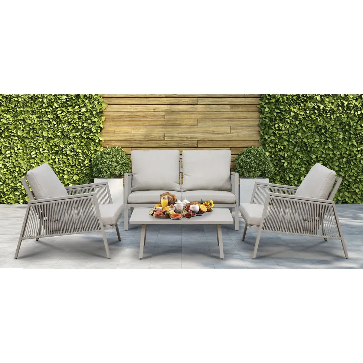 Dellonda Fusion Aluminium 4-Piece Outdoor Sofa, Arm Chairs & Coffee Table Set White Rose Tools