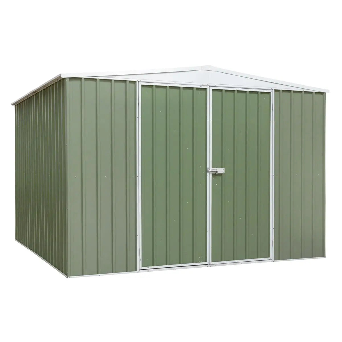 Dellonda Galvanised Steel Metal Garden/Outdoor/Storage Shed, 10FT x 10FT, Apex Style Roof - Green White Rose Tools