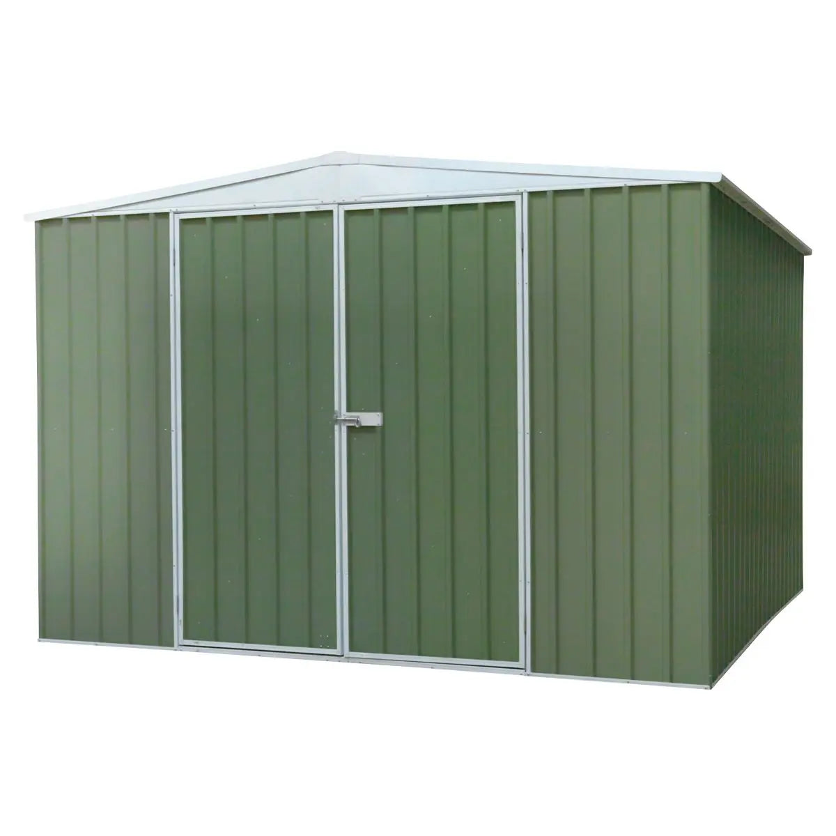 Dellonda Galvanised Steel Metal Garden/Outdoor/Storage Shed, 10FT x 10FT, Apex Style Roof - Green White Rose Tools