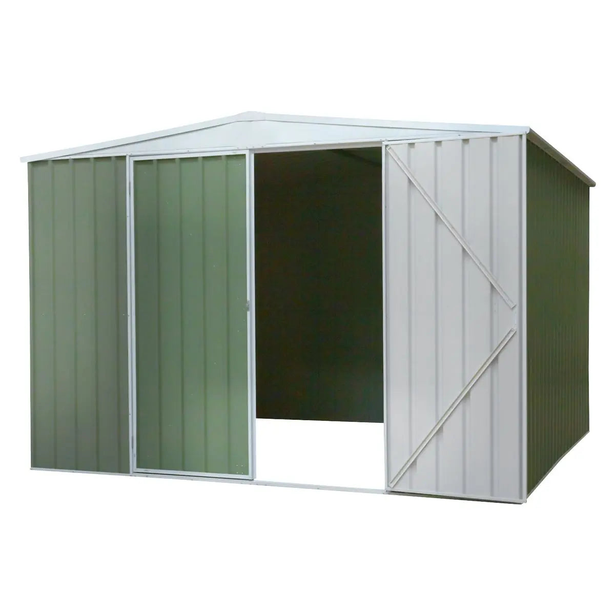 Dellonda Galvanised Steel Metal Garden/Outdoor/Storage Shed, 10FT x 10FT, Apex Style Roof - Green White Rose Tools