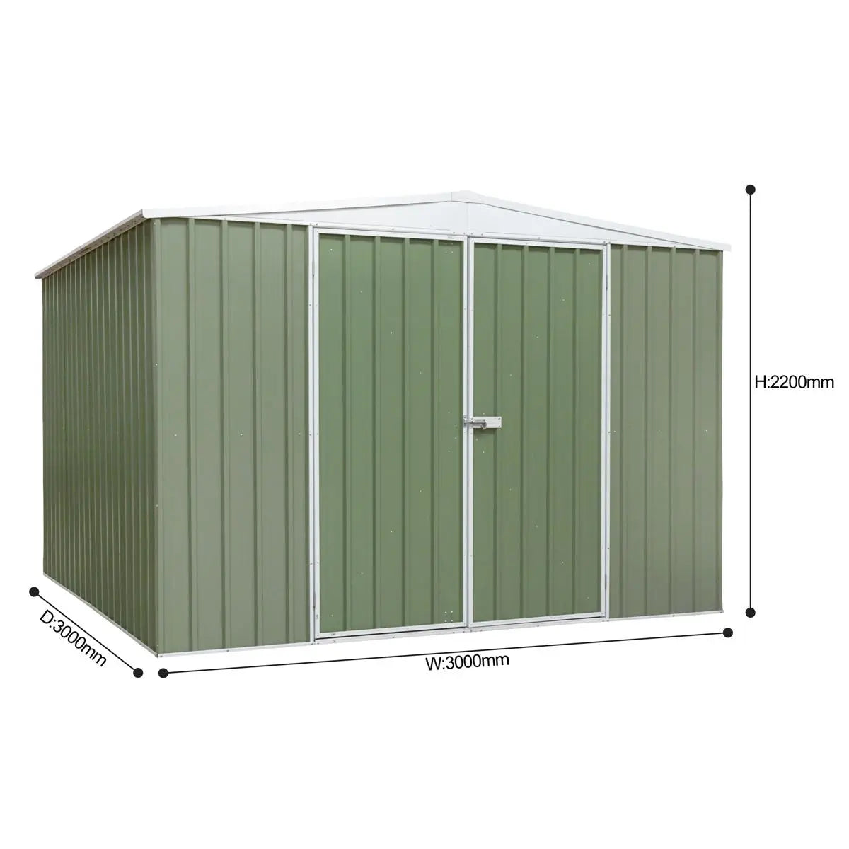 Dellonda Galvanised Steel Metal Garden/Outdoor/Storage Shed, 10FT x 10FT, Apex Style Roof - Green White Rose Tools