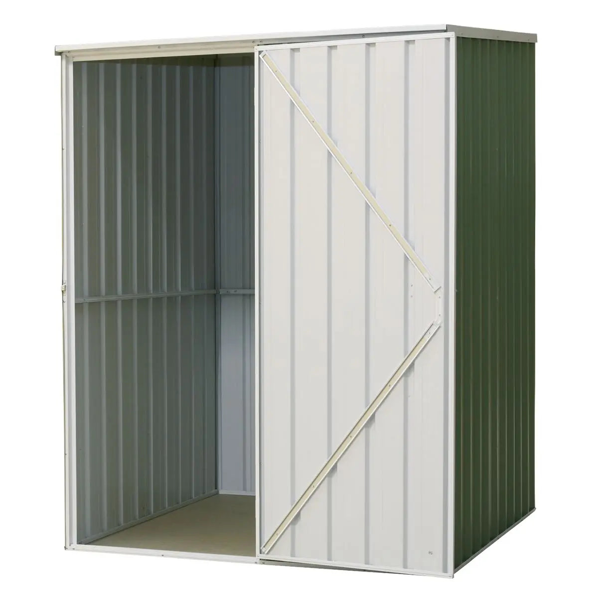 Dellonda Galvanised Steel Metal Garden/Outdoor/Storage Shed, 5FT x 5FT, Pent Style Roof – Green White Rose Tools
