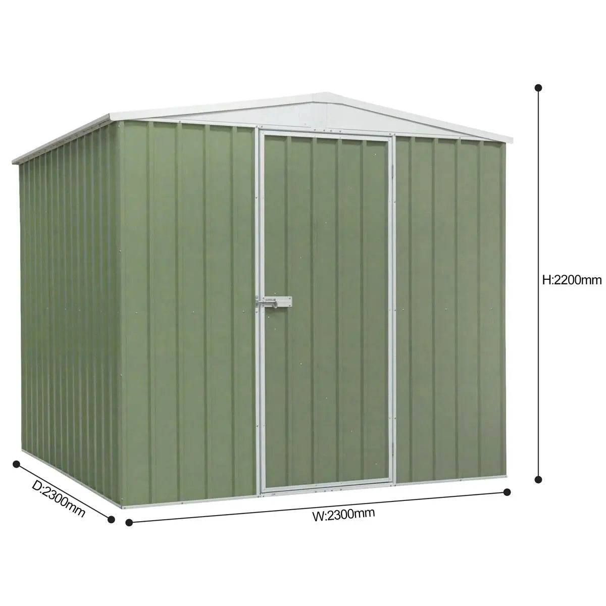 Dellonda Galvanised Steel Metal Garden/Outdoor/Storage Shed, 7.5FT x 7.5FT, Apex Style Roof - Green White Rose Tools