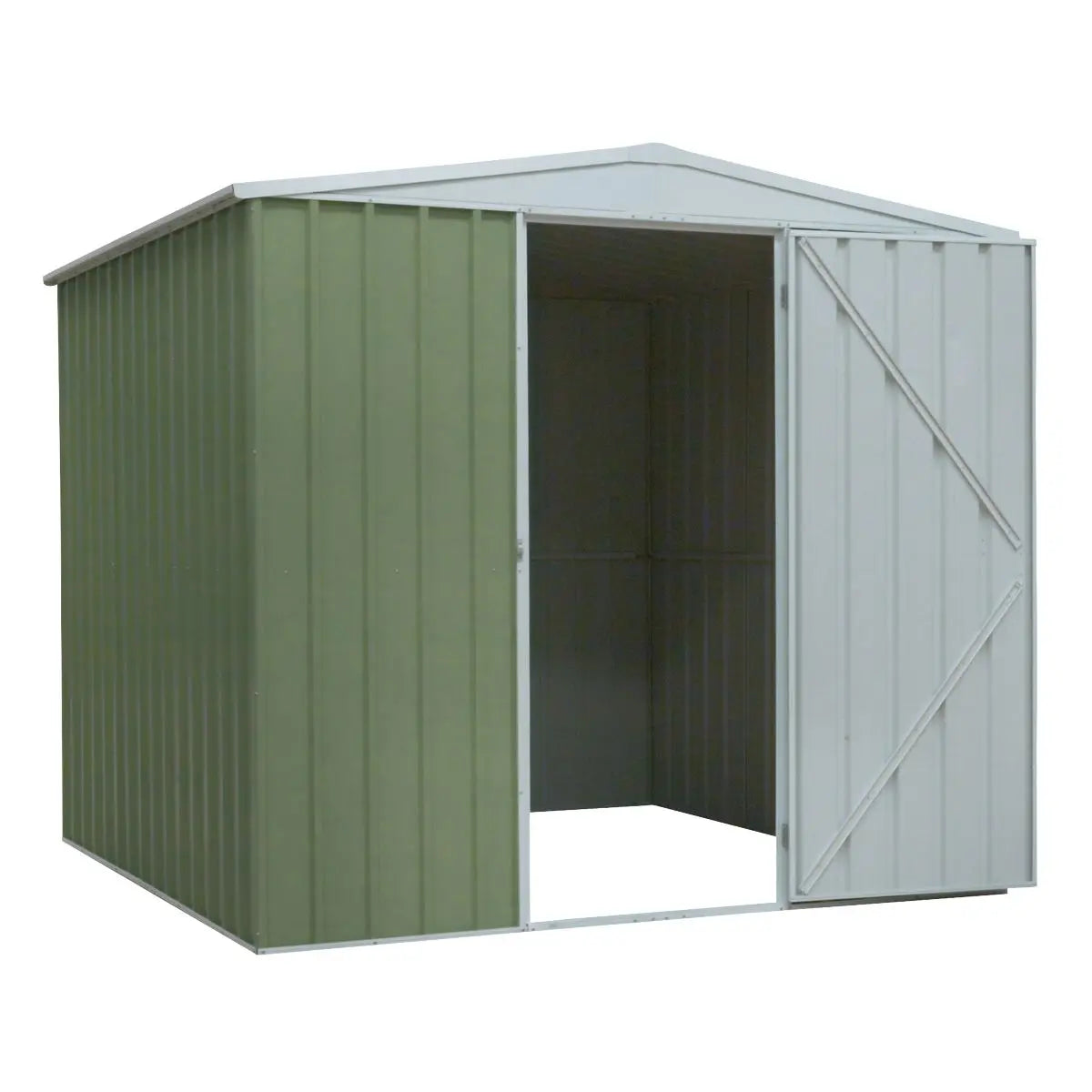 Dellonda Galvanised Steel Metal Garden/Outdoor/Storage Shed, 7.5FT x 7.5FT, Apex Style Roof - Green White Rose Tools