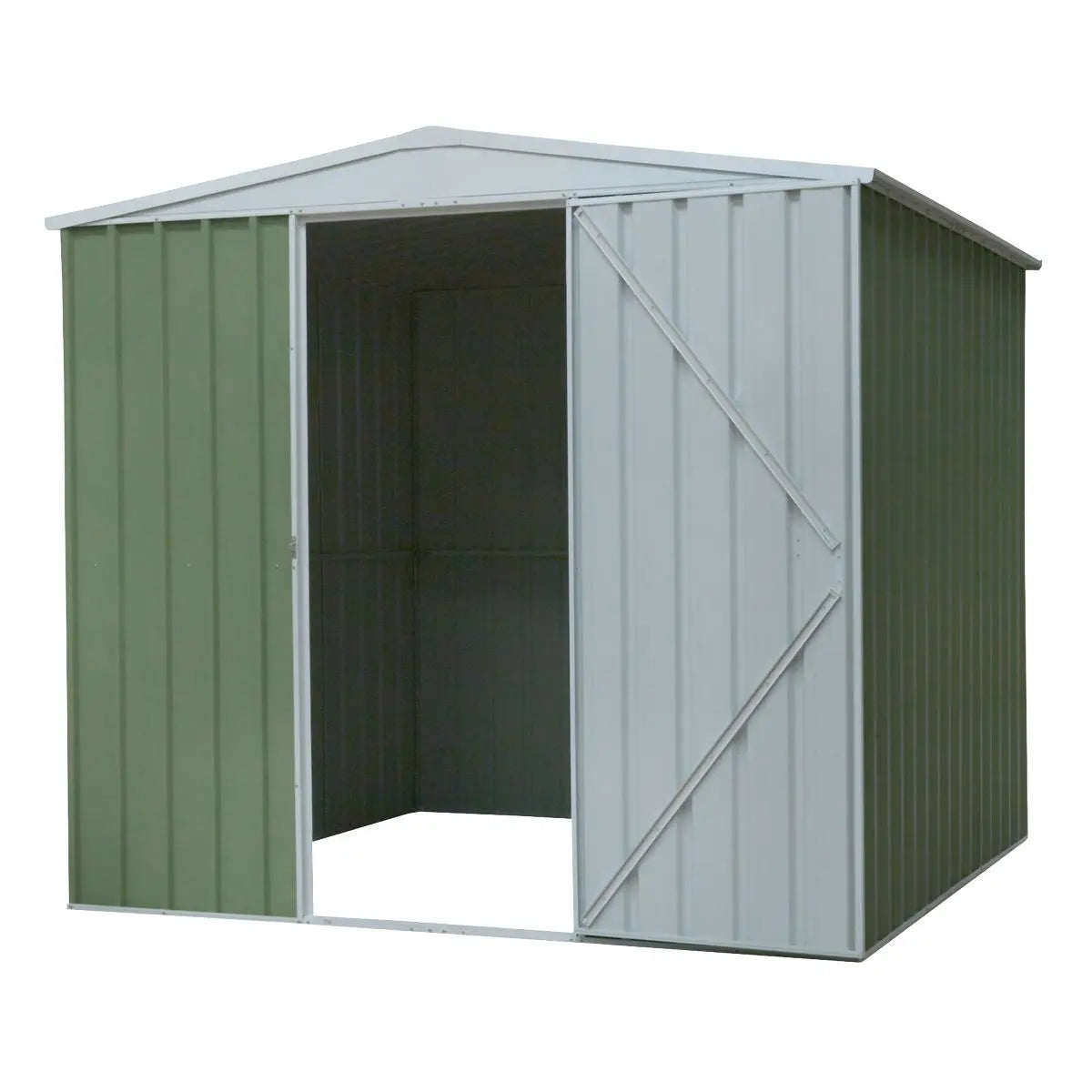 Dellonda Galvanised Steel Metal Garden/Outdoor/Storage Shed, 7.5FT x 7.5FT, Apex Style Roof - Green White Rose Tools