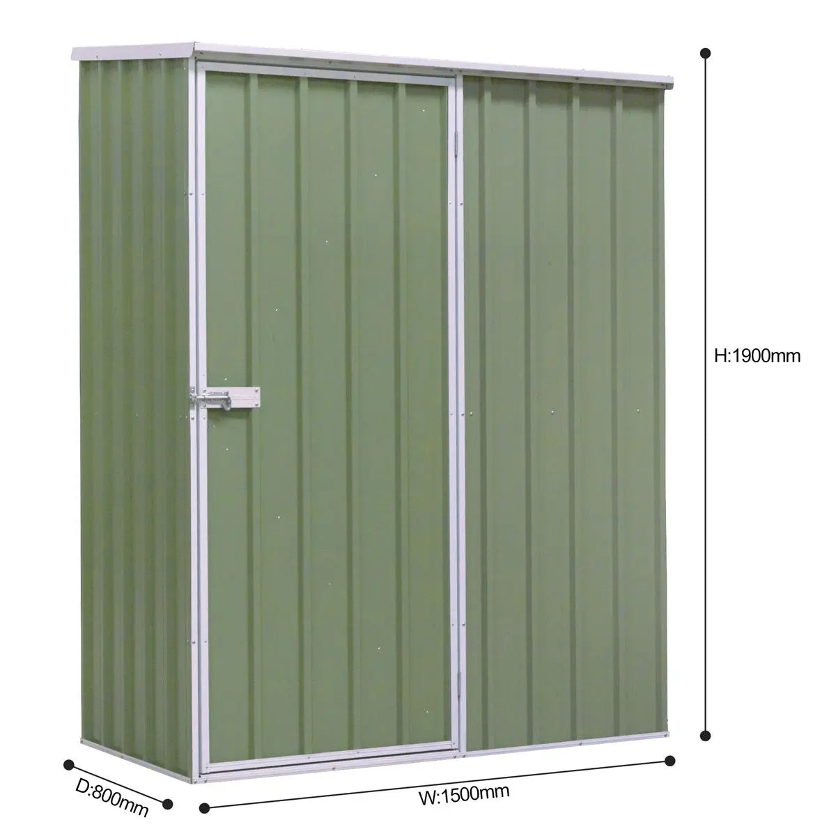 Dellonda Galvanized Steel Garden/Outdoor/Storage Shed, 1.5 x 0.8 x 1.9m, Pent Style Roof - Green White Rose Tools