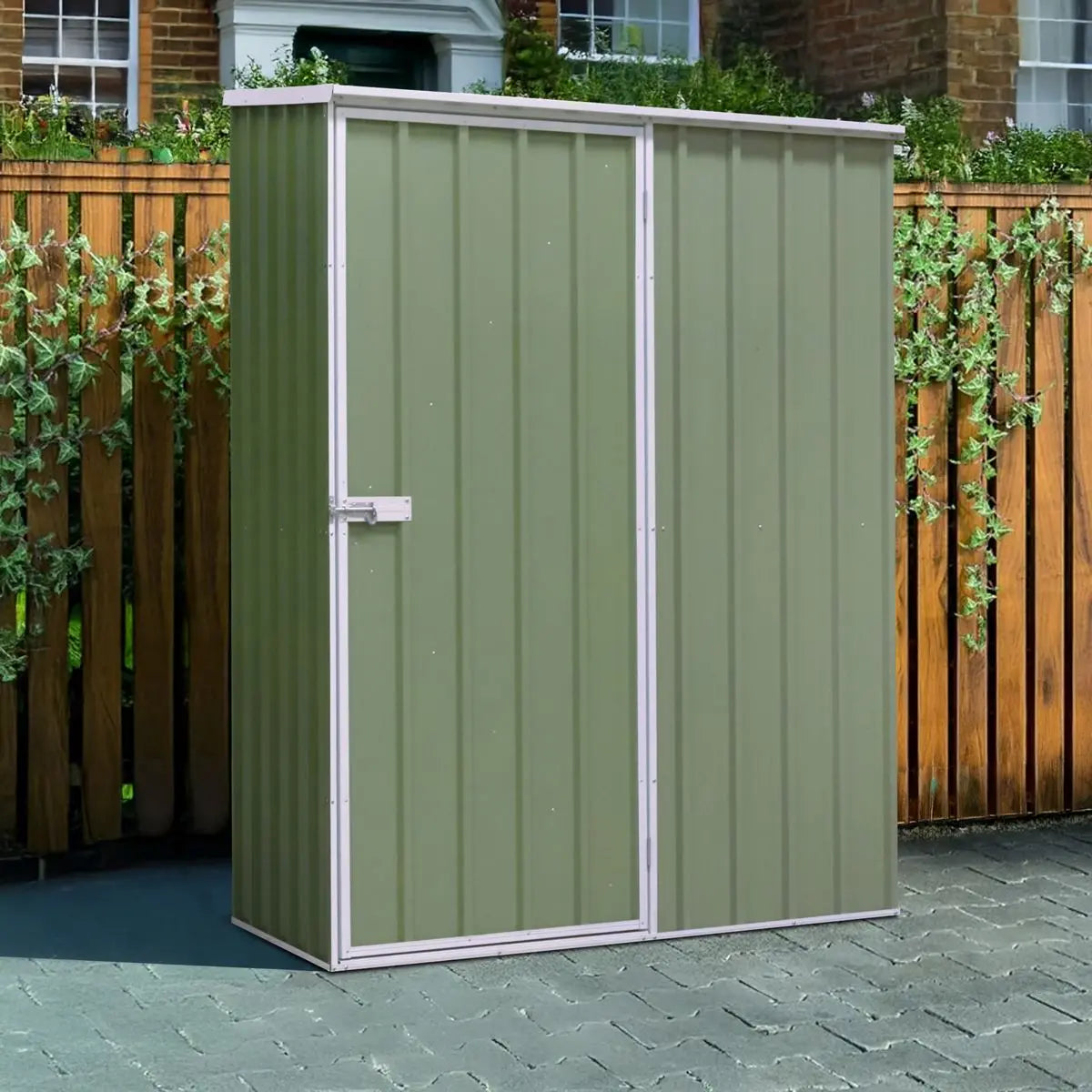 Dellonda Galvanized Steel Garden/Outdoor/Storage Shed, 1.5 x 0.8 x 1.9m, Pent Style Roof - Green  White Rose Tools