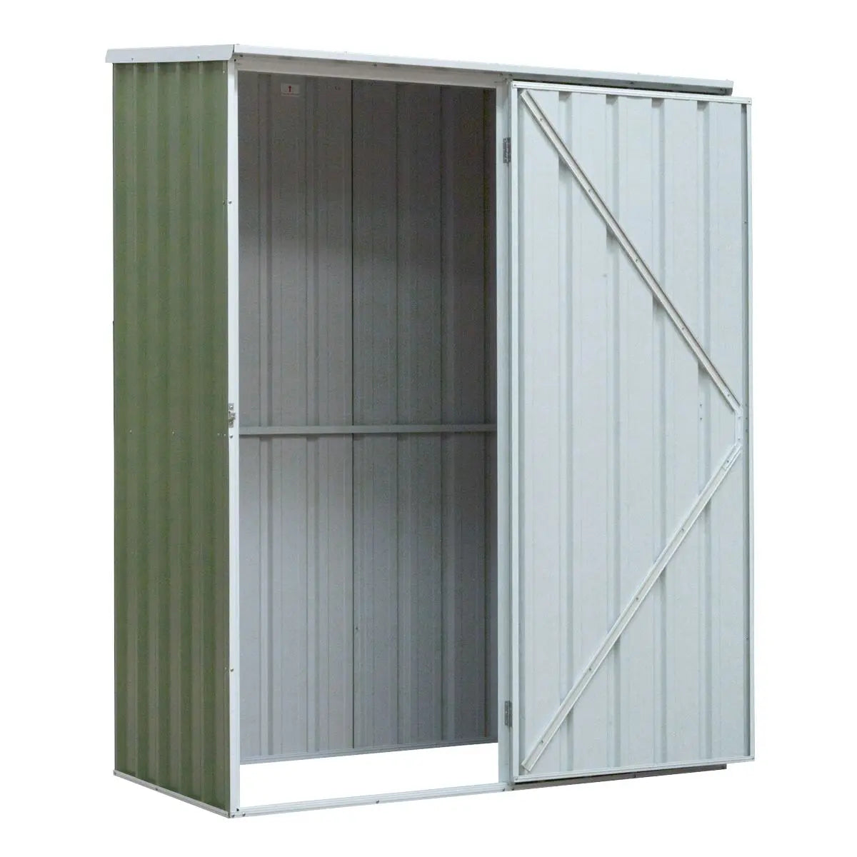 Dellonda Galvanized Steel Garden/Outdoor/Storage Shed, 1.5 x 0.8 x 1.9m, Pent Style Roof - Green  White Rose Tools