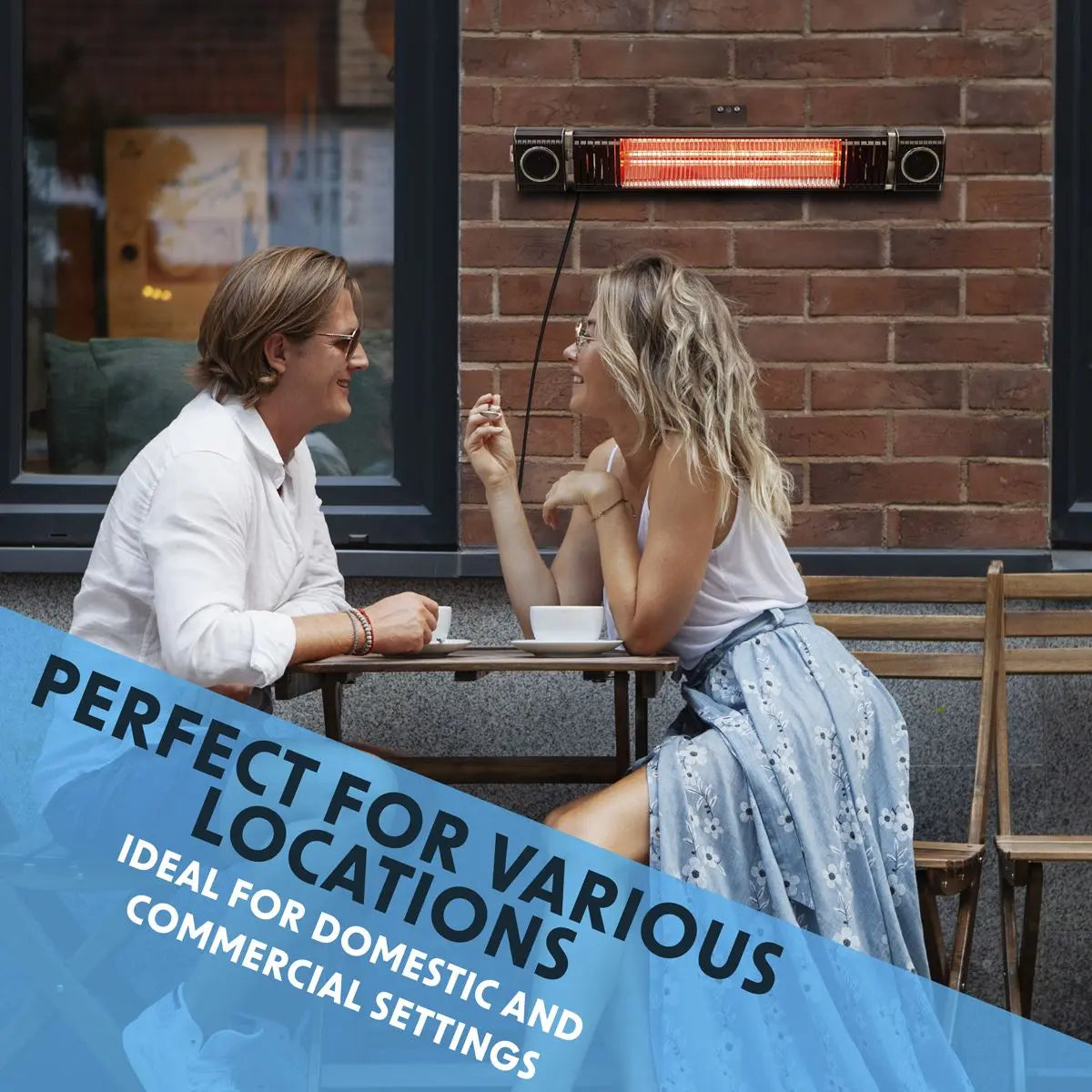 Dellonda Infrared Outdoor 2000W Patio Heater with Speakers for Music, Black White Rose Tools