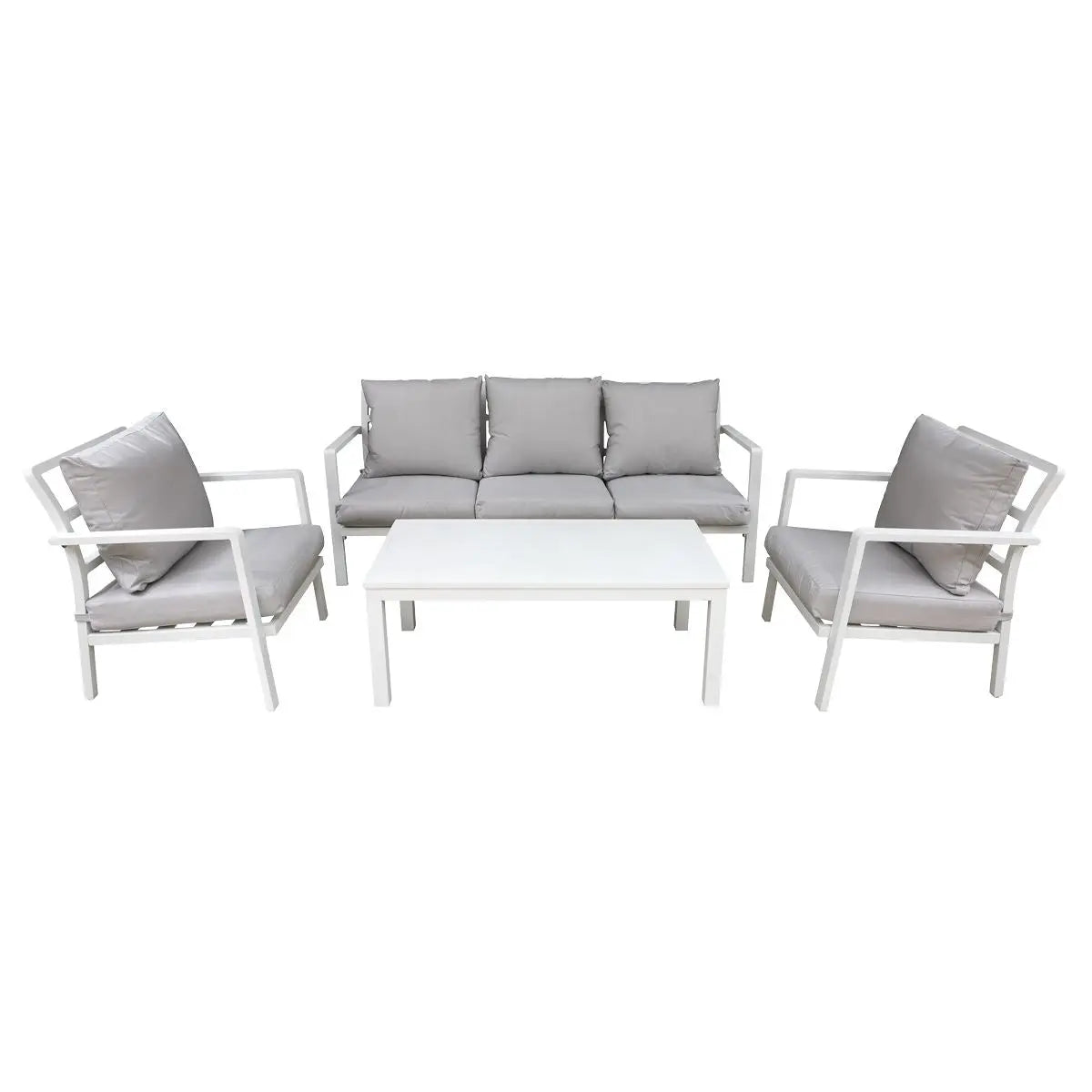Dellonda Kyoto 4-Piece Aluminium Outdoor Garden Sofa Arm Chair Coffee Table Set White Rose Tools