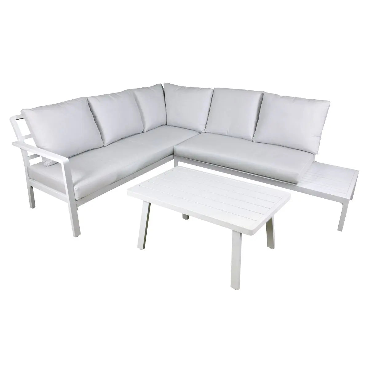 Dellonda Kyoto White 3-Piece Outdoor Garden Corner Sofa & Coffee Table Set White Rose Tools