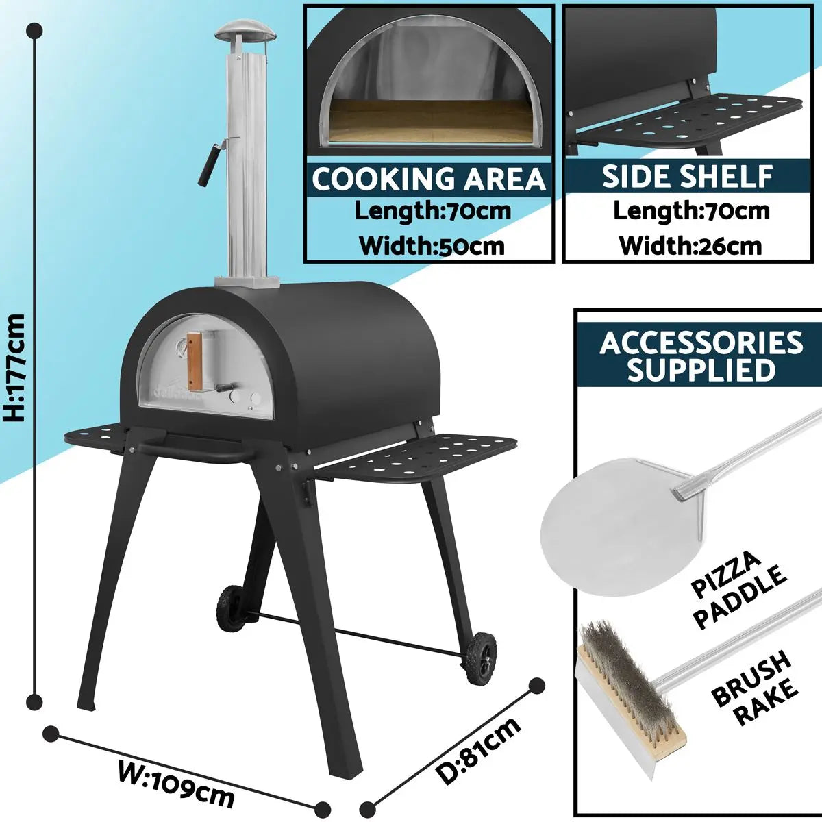 Dellonda Large Outdoor Wood-Fired Pizza Oven & Smoker with Side Shelves & Stand White Rose Tools