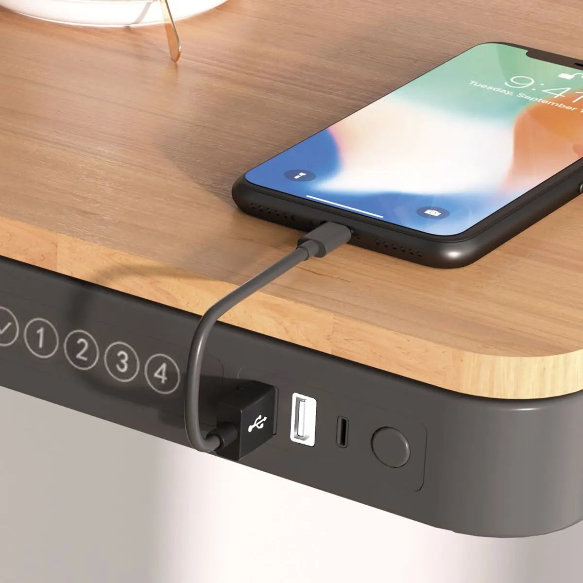 Dellonda Oak Electric Adjustable Standing Desk with USB & Drawer, 1200 x 600mm White Rose Tools