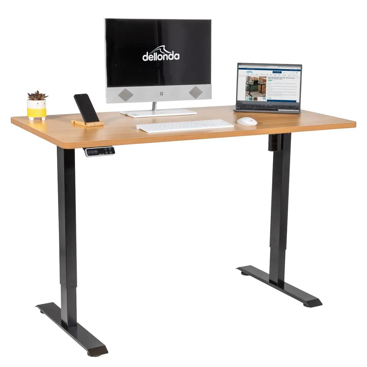 Dellonda Oak Electric Height Adjustable Standing Desk with Memory, Quiet & Fast 1400 x 700mm White Rose Tools