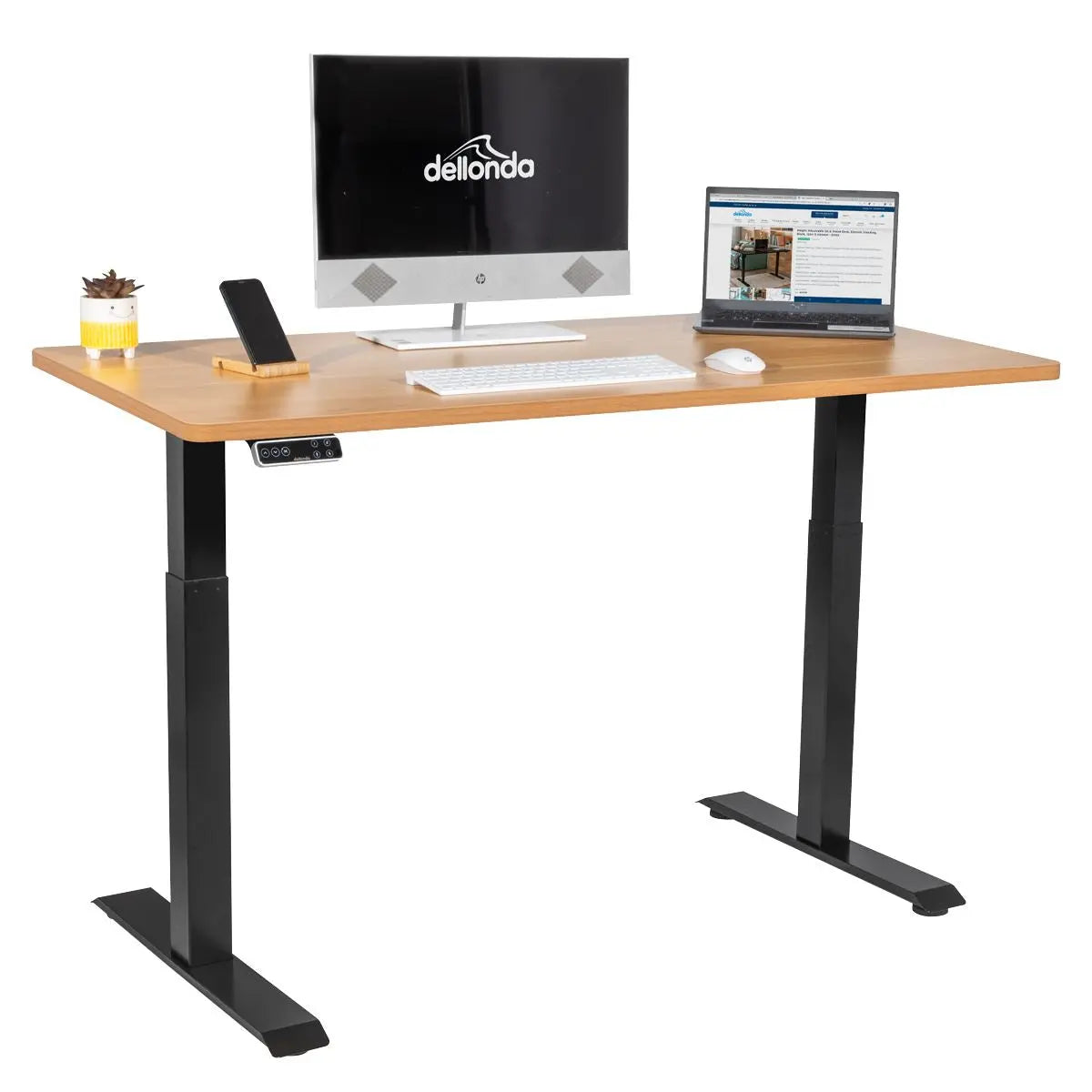 Dellonda Oak Electric Height Adjustable Standing Desk, 1400 x 700mm Dual Motor 100kg White Rose Tools
