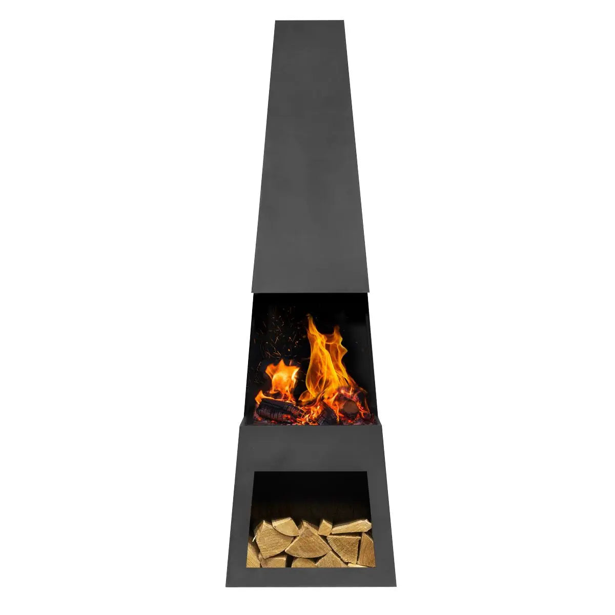 Dellonda Outdoor Chiminea Fireplace Fire Pit Heater Firewood Storage Black Steel  White Rose Tools