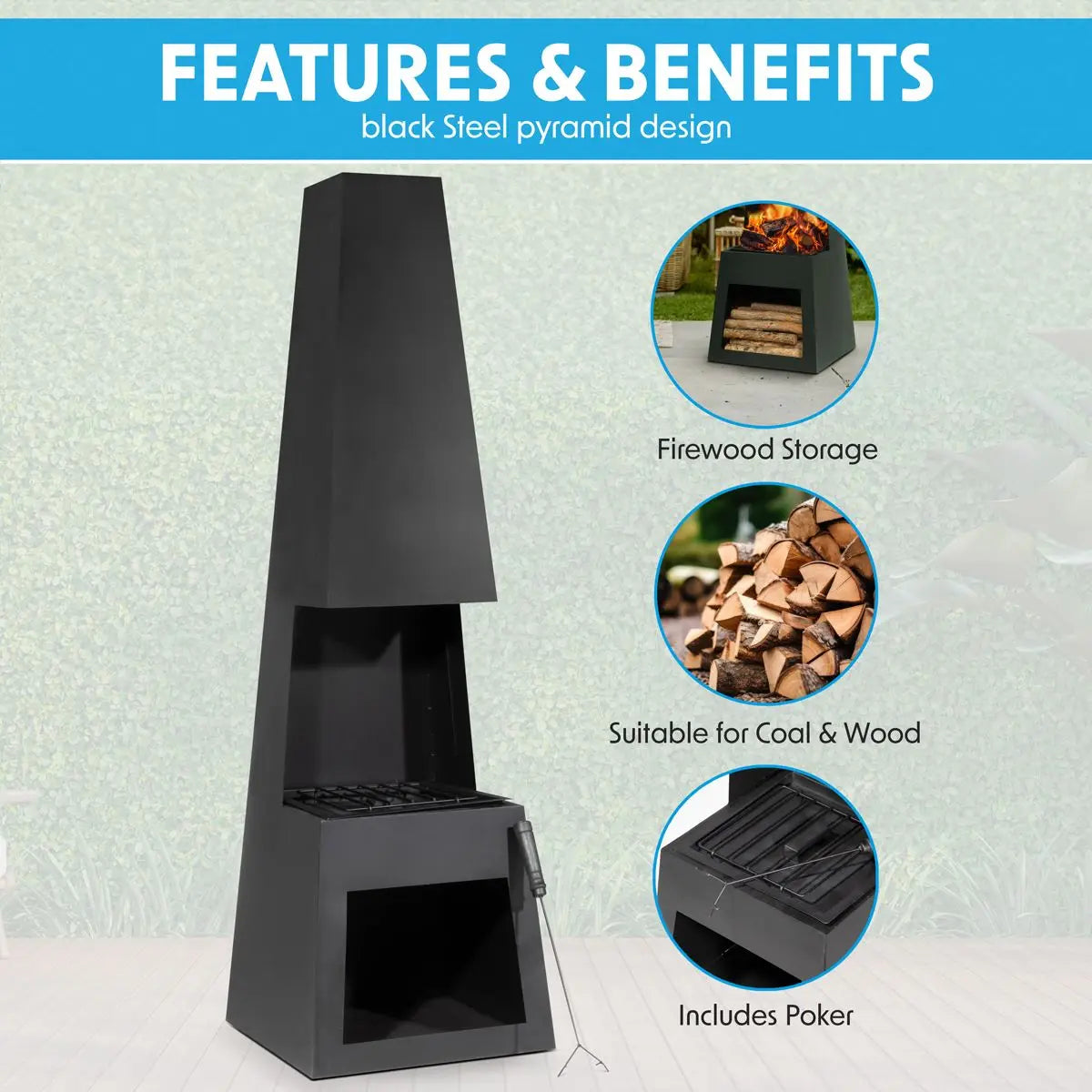 Dellonda Outdoor Chiminea Fireplace Fire Pit Heater Firewood Storage Black Steel  White Rose Tools