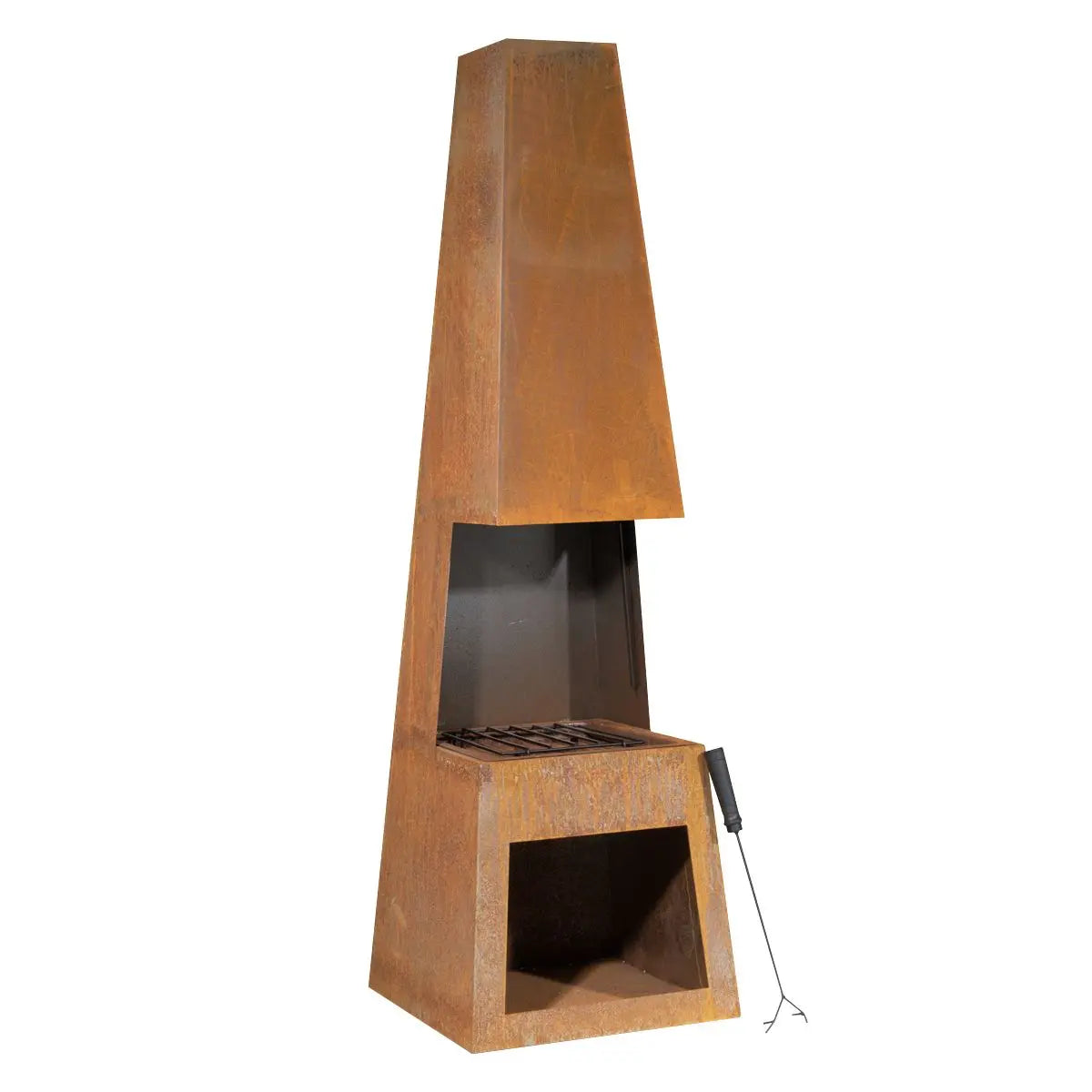 Dellonda Outdoor Chiminea Fireplace Heater Firewood Storage - Corten Steel White Rose Tools