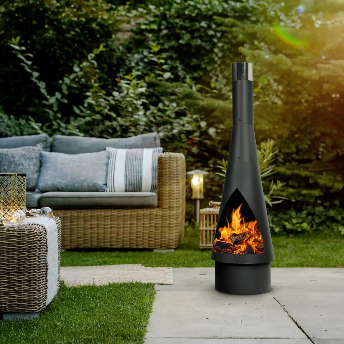 Dellonda Outdoor Chiminea, Fireplace, Fire Pit, Heater, Durable, Black Steel White Rose Tools