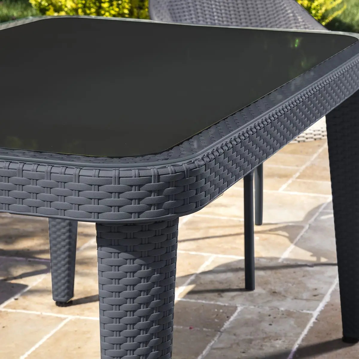 Dellonda Outdoor Dining Table Weather Resistant Body Glass Table 90x150cm  White Rose Tools